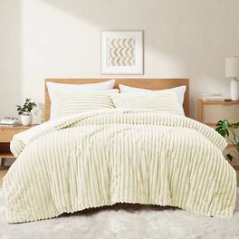 Peace Nest - Flannel Fleece Plush Fuzzy Comforter Set Fluffy Bedding Set with 2 Pillowcases - Cream