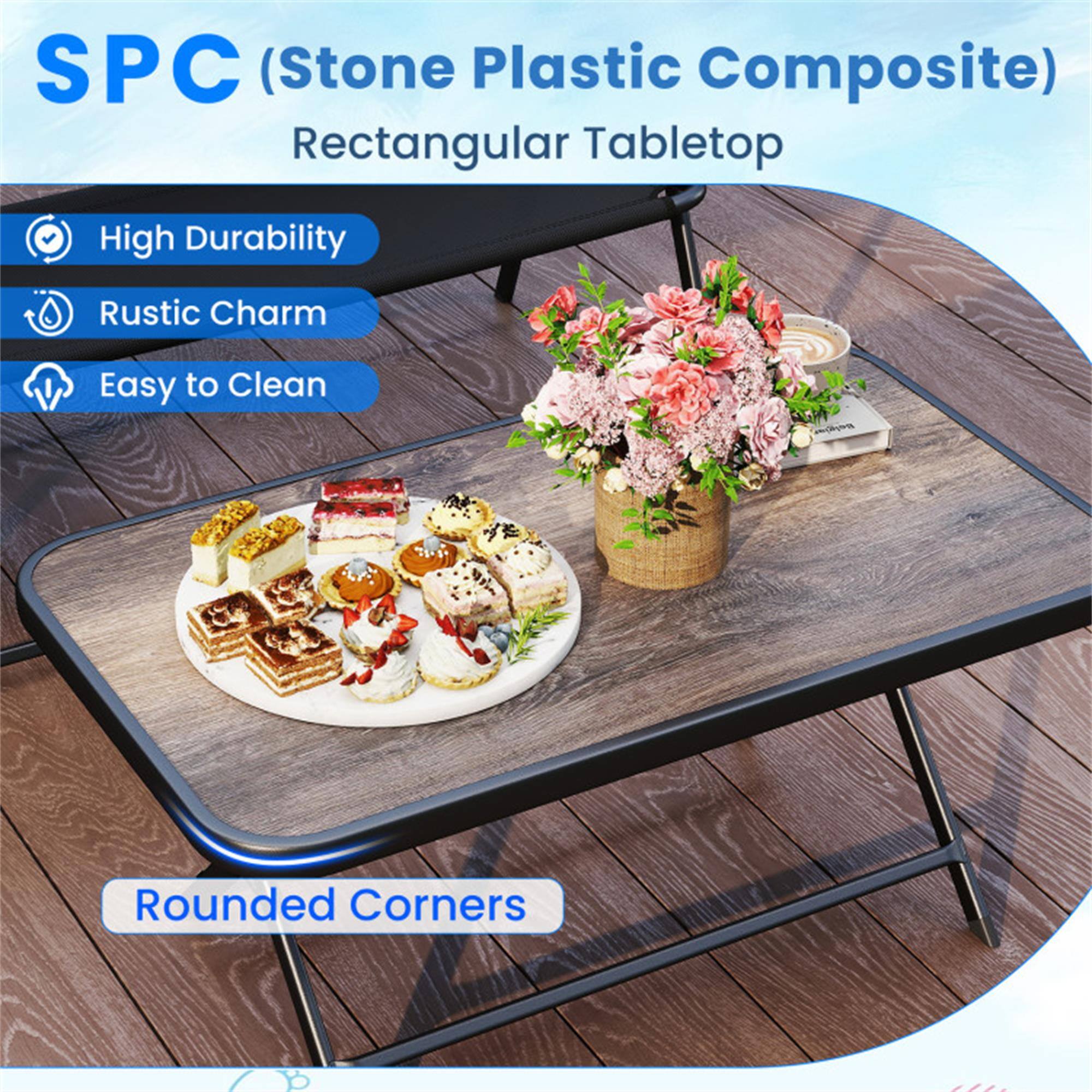 SPC (Stone Plastic Composite) Rectangular Tabletop

- High Durability
- Rustic Charm
- Easy to Clean
- Rounded Corners