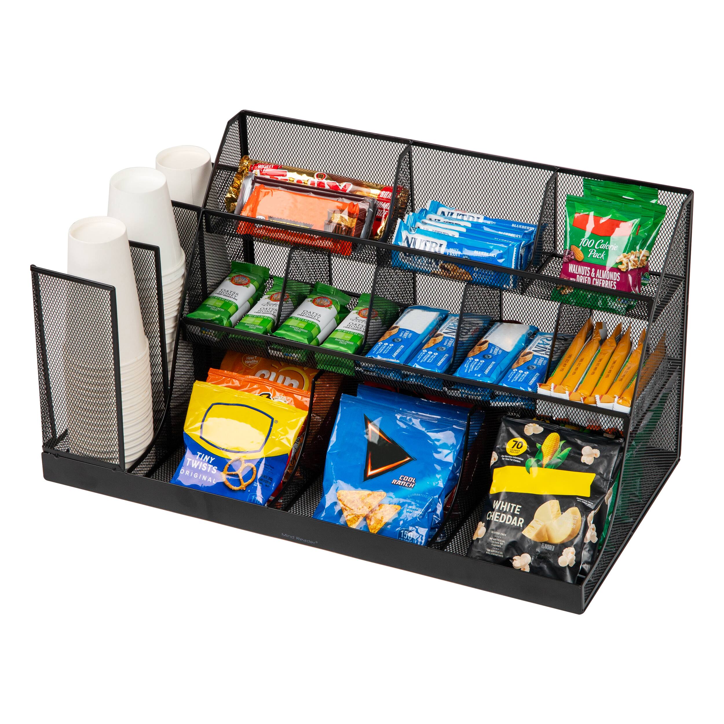 Alt View 2. Mind Reader - Cup and Condiment Station, Countertop Org, Coffee Bar, Kitchen, Metal Mesh, 23.75"L x 11.5"W x 12.5"H - Black.