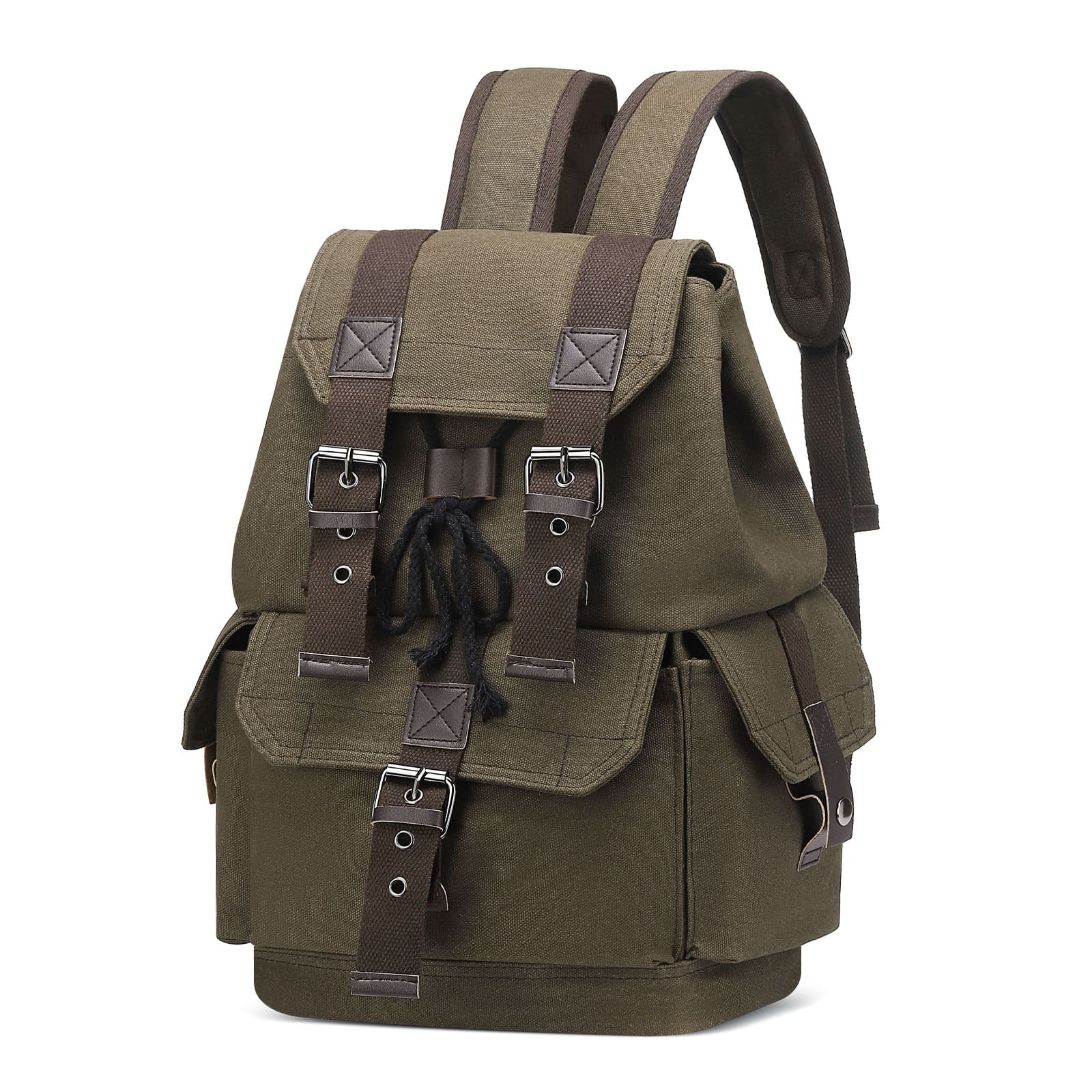 Unique Bargains - Vintage Canvas Backpack, Durable Casual Daypack, Large Capacity Travel Rucksack, Hiking Daily Use - Green