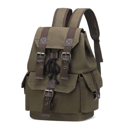 Front. Unique Bargains - Vintage Canvas Backpack, Durable Casual Daypack, Large Capacity Travel Rucksack, Hiking Daily Use - Green.