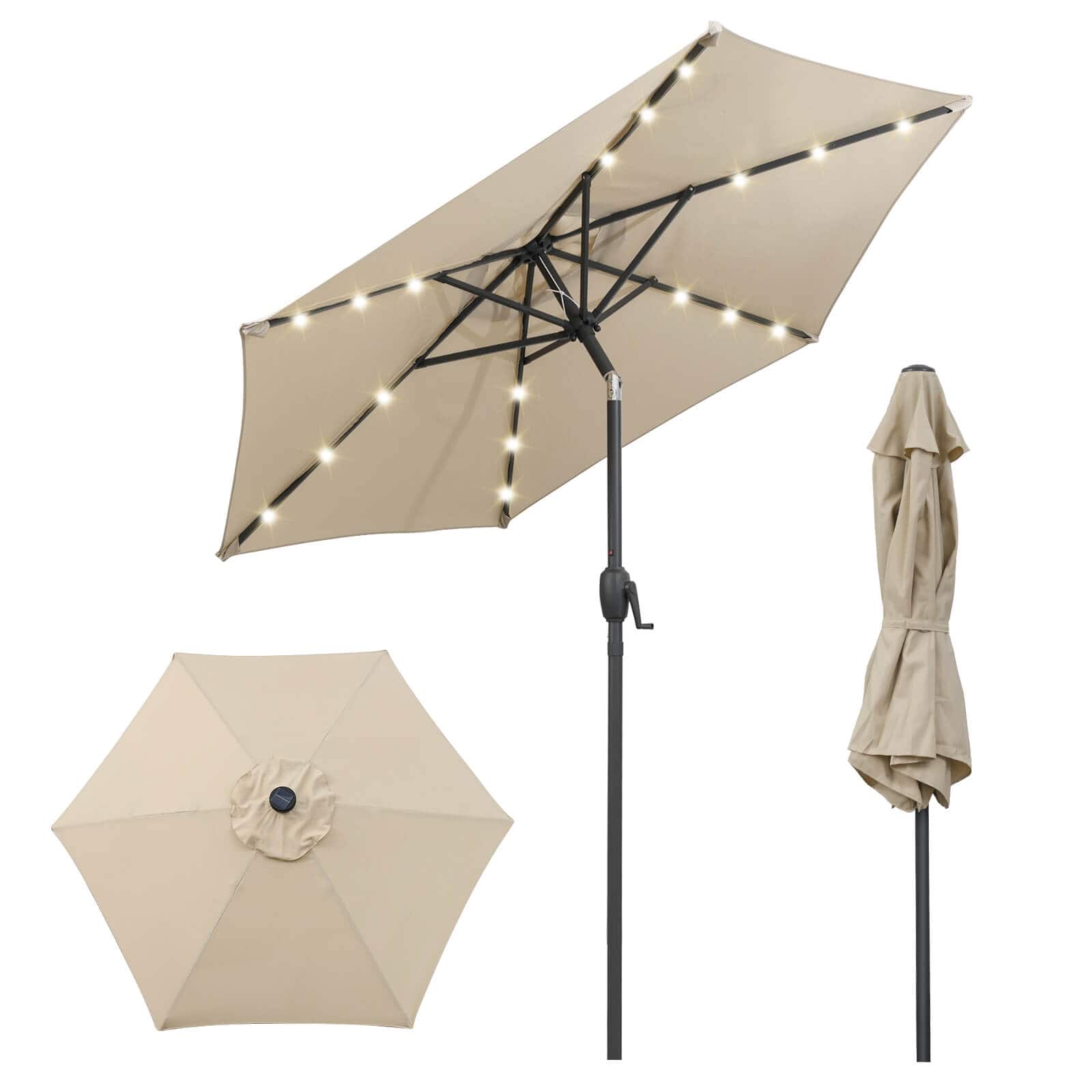 Costway - 7.5 ft Solar Powered Patio Umbrella with LED Lights Push Button Tilt Crank Handle - Beige price history on PriceWatchPro