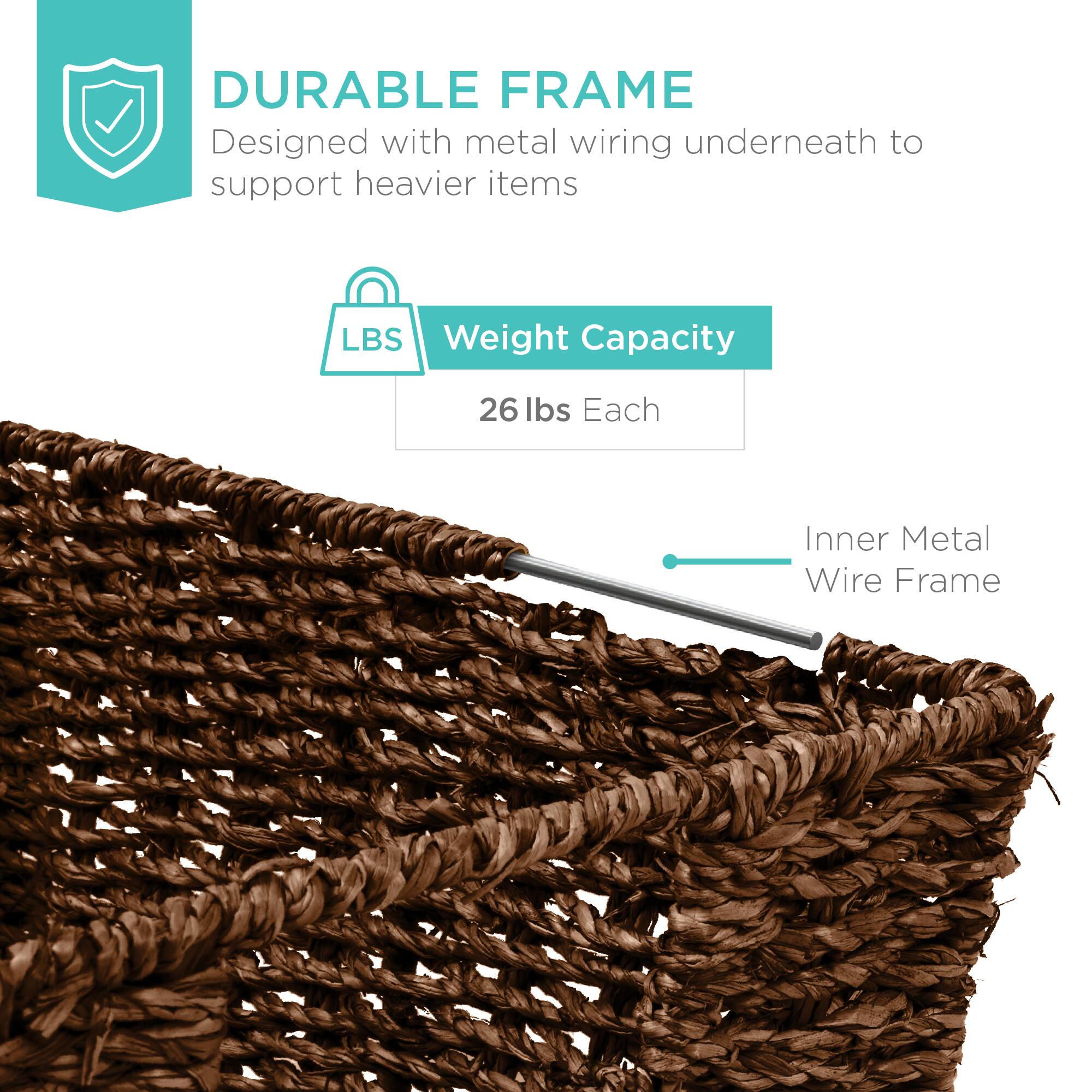 DURABLE FRAME  
Designed with metal wiring underneath to support heavier items  

Weight Capacity  
26 lbs Each  

Inner Metal Wire Frame