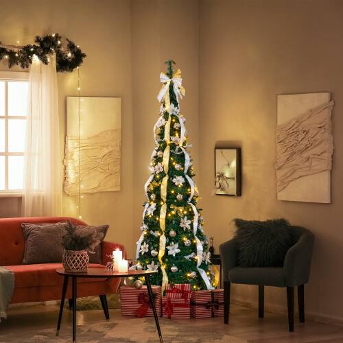 Alt View 8. Winado - 7 FT Christmas Tree Pop Up Artificial Pre-lit with Warm Lights, Ornaments for In/Outdoor Holiday Decoration - Green & Golden.