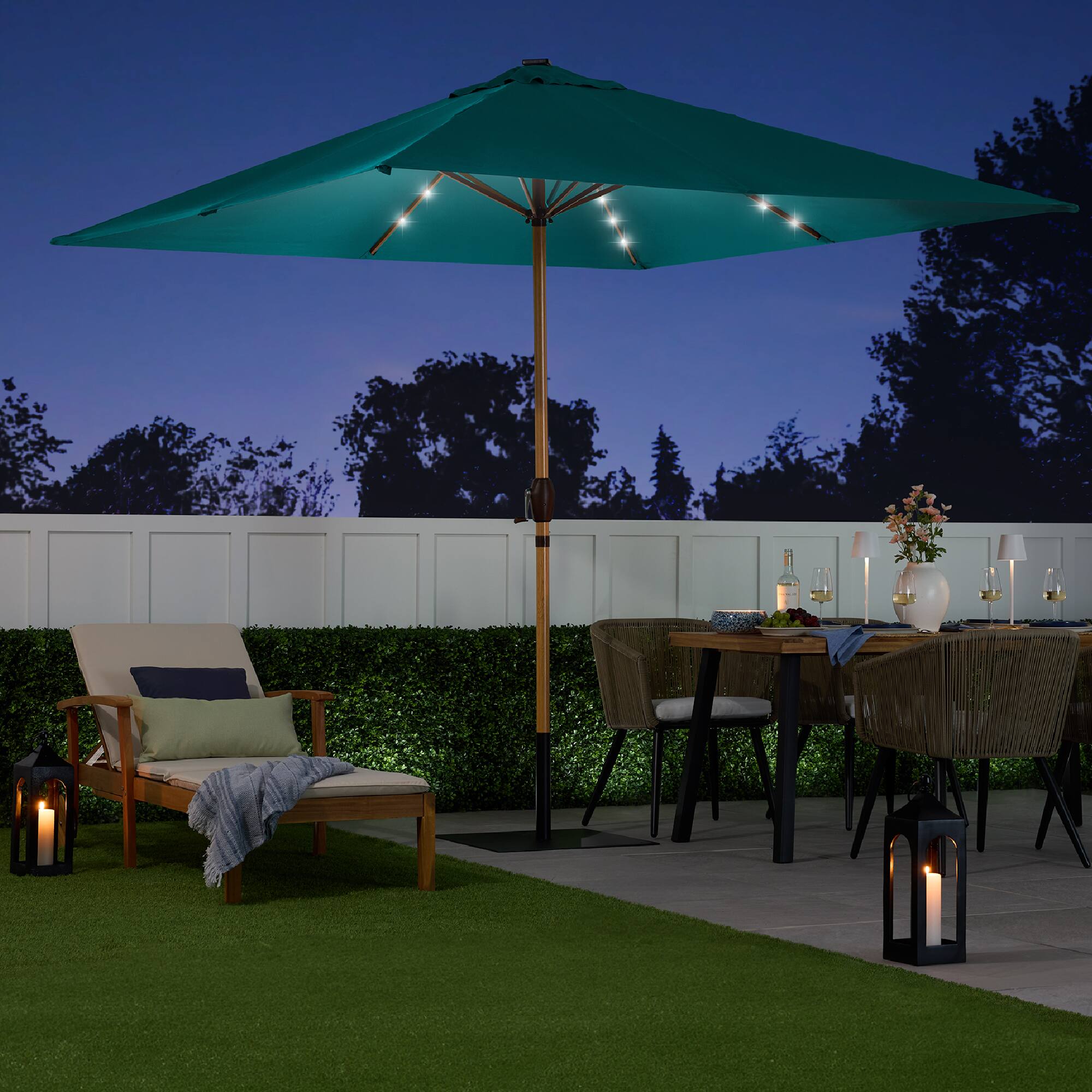 Alt View 5. Best Choice Products - Best Choice Products 9ft Deep Square Solar LED Lighted Patio Umbrella w/ Woodgrain Pattern, UV-Resistant - Cerulean - Cerulean.