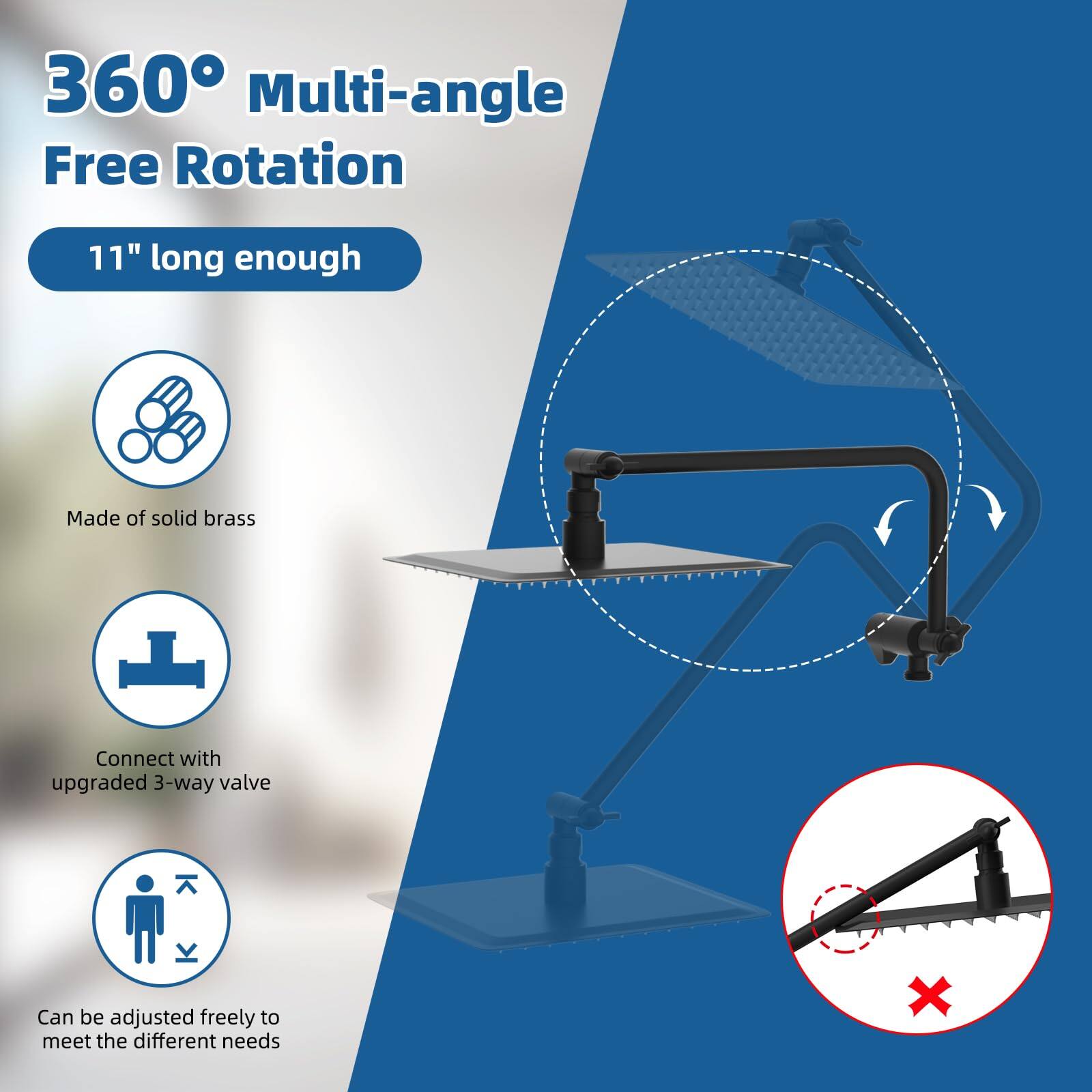 360° Multi-angle Free Rotation

11" long enough

- Made of solid brass
- Connect with upgraded 3-way valve
- Can be adjusted freely to meet the different needs