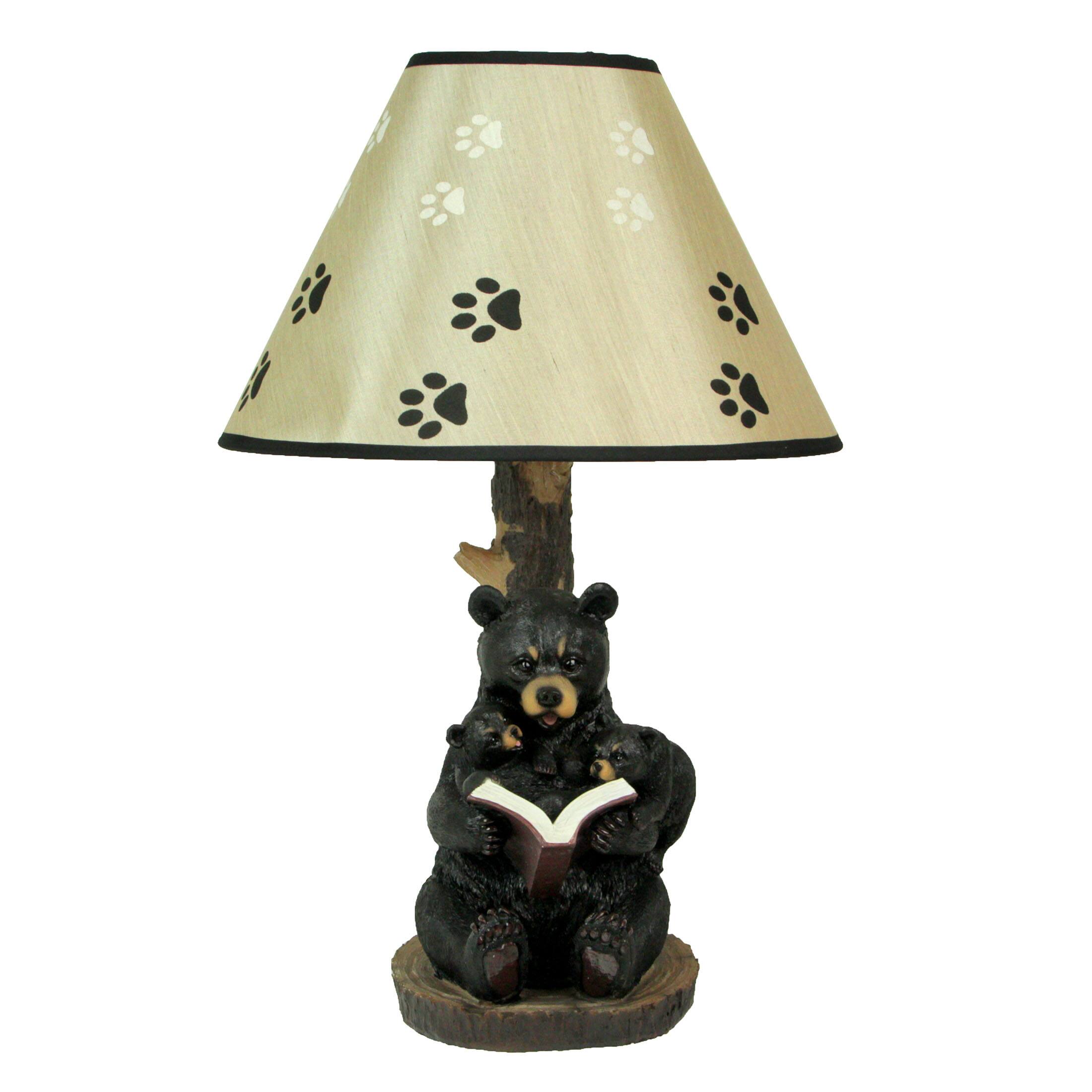Alt View 1. Zeckos - Black Bear Reading to Curious Cubs Table Lamp w/Paw Print Shade Western Décor - Black.