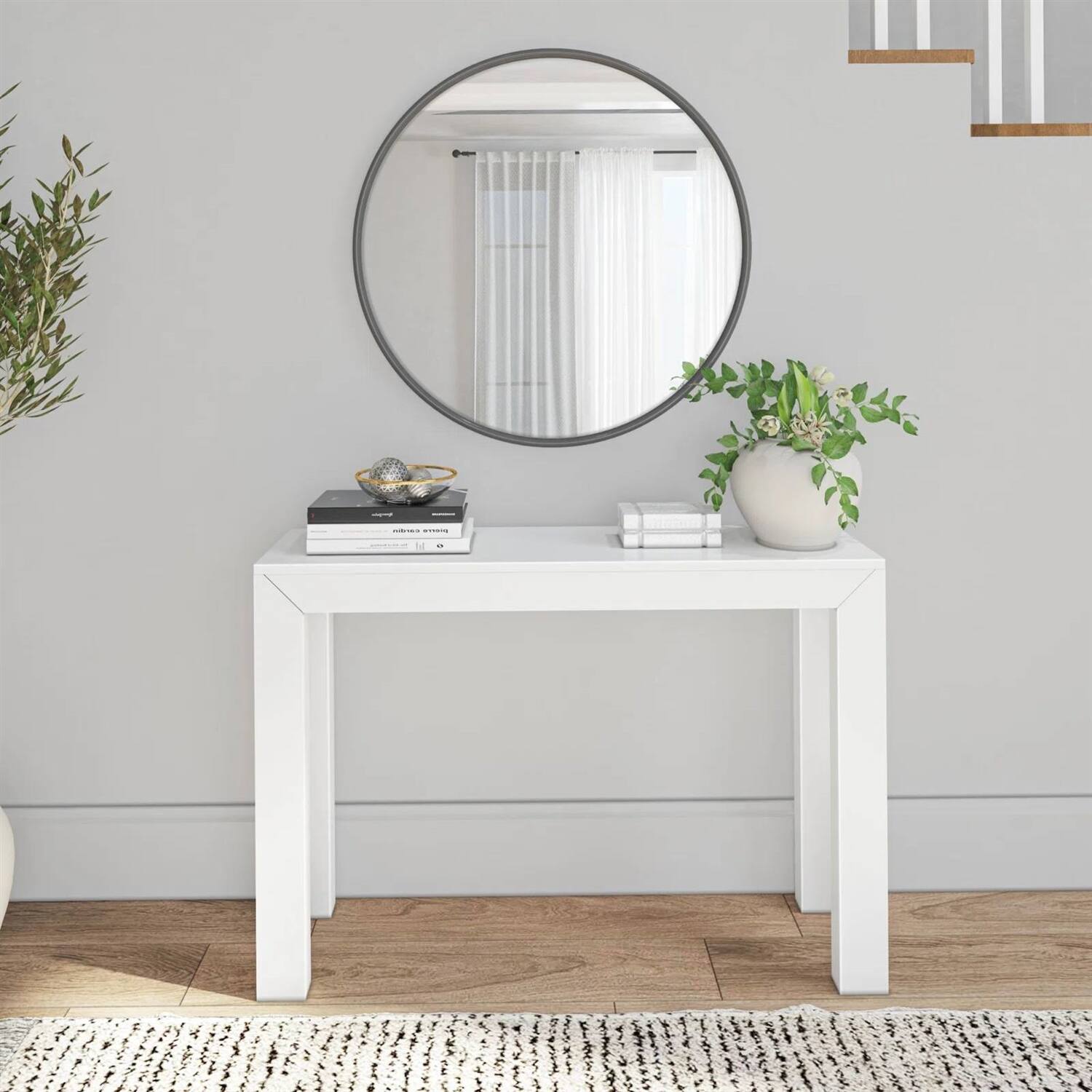 Angle. Hivvago - Solid Wooden Modern Accent Console Table / Sofa Table in White Wood Finish - White.