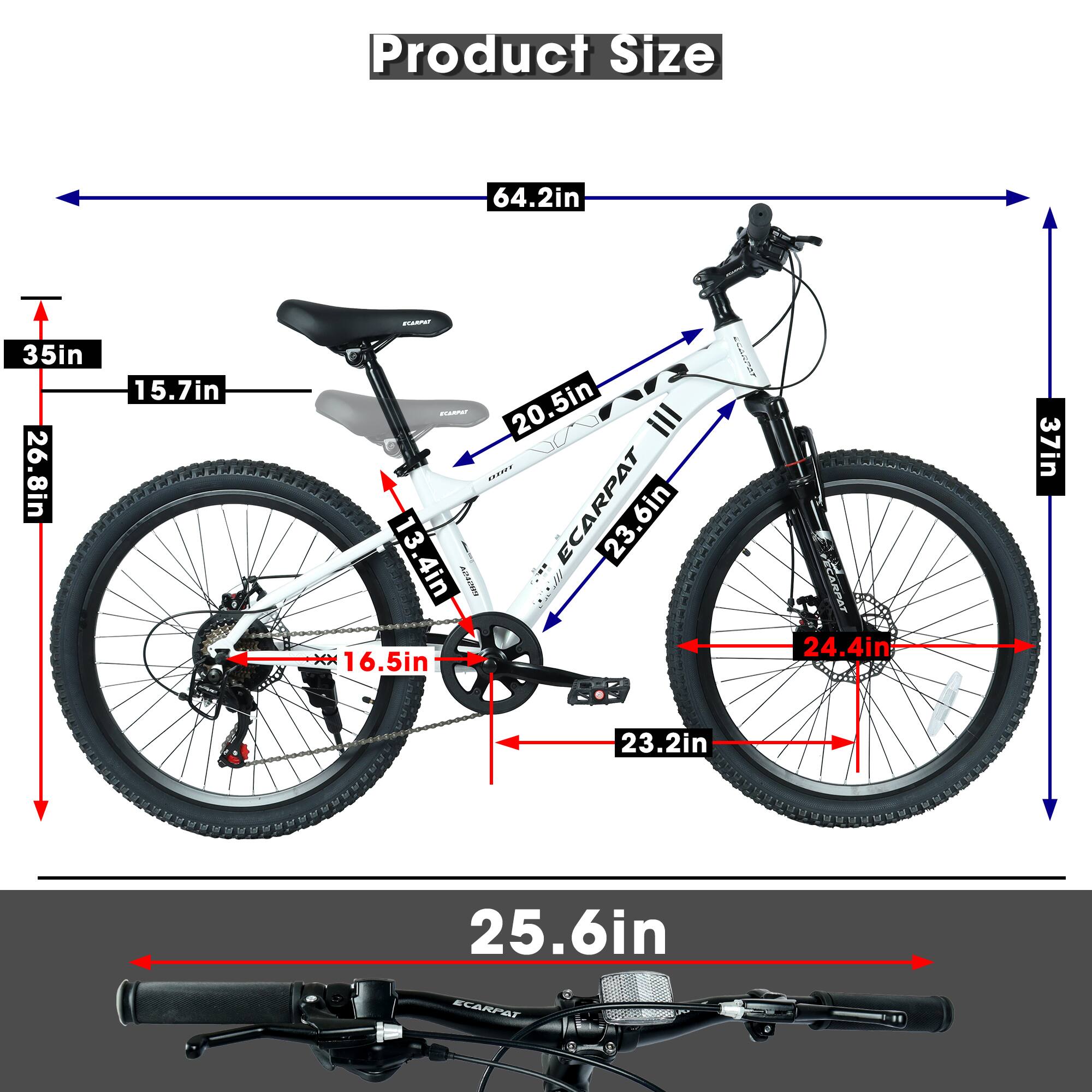 Product Size

- Length: 64.2in
- Width: 35in
- Height: 26.8in
- Seat Height: 15.7in
- Handlebar Height: 20.5in
- Wheel Diameter: 23.6in
- Seat Tube Length: 13.4in
- Bottom Bracket Height: 4in
- Chainstay Length: 16.5in
- Fork Length: 24.4in
- Head Tube Length: 23.2in
- Top Tube Length: 25.6in