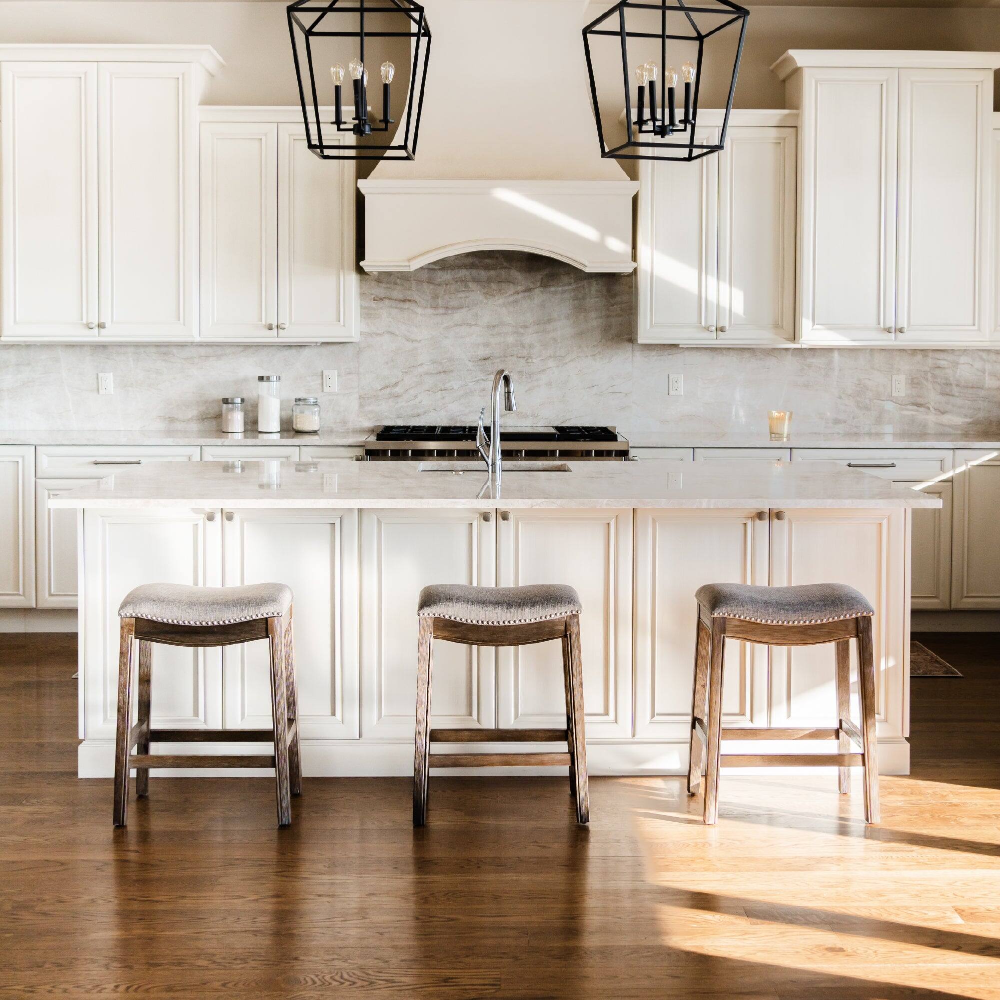 Alt View 2. Maven Lane - 26" Adrien Backless Saddle Counter Stool in Walnut Finish with Fabric Upholstery - Walnut.