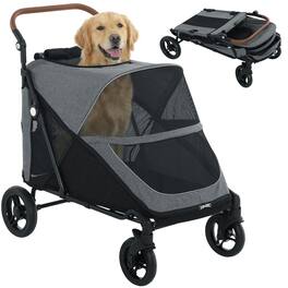 Pawhut - Stroller for Large Dogs Up to 66 LBS with All-Terrain Spring Suspension - Gray