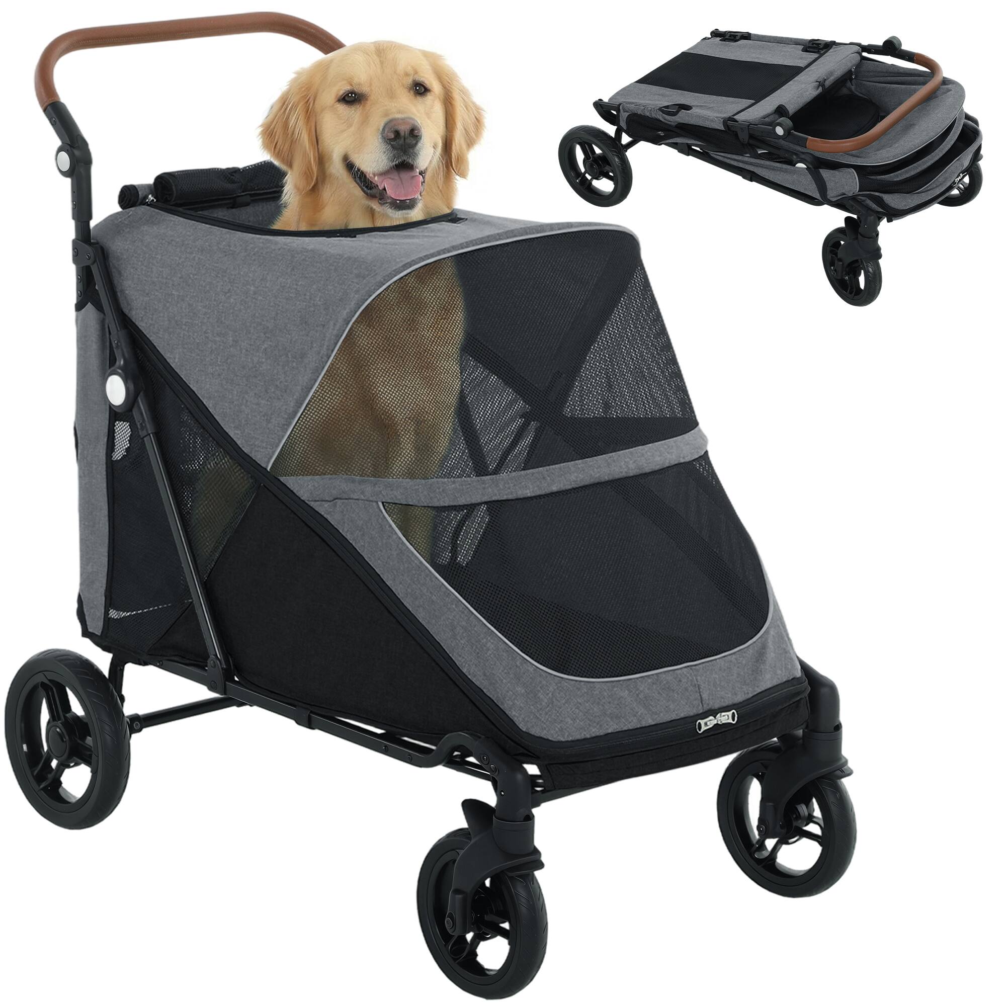 Front. Pawhut - Stroller for Large Dogs Up to 66 LBS with All-Terrain Spring Suspension - Gray.