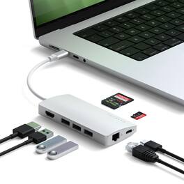 Satechi - 8-in-1 USB-C Multiport Adapter V2 - 4K HDMI, 115W PD Charging, 3 USB-A, Ethernet, Micro/SD for MacBook/iPad - Silver