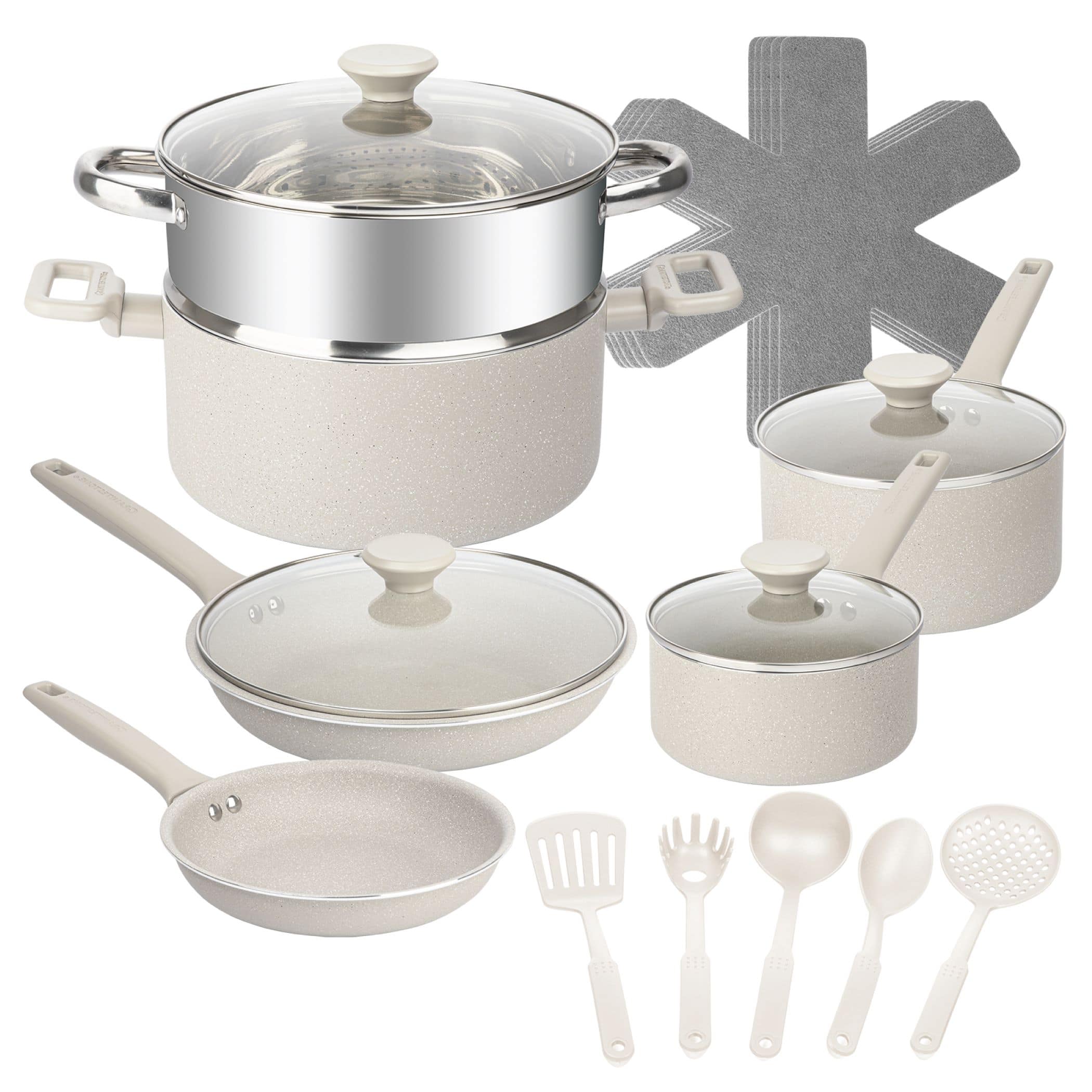 Granitestone - Desert Collection 20 Piece Nonstick Cookware Set with Utensils - Beige