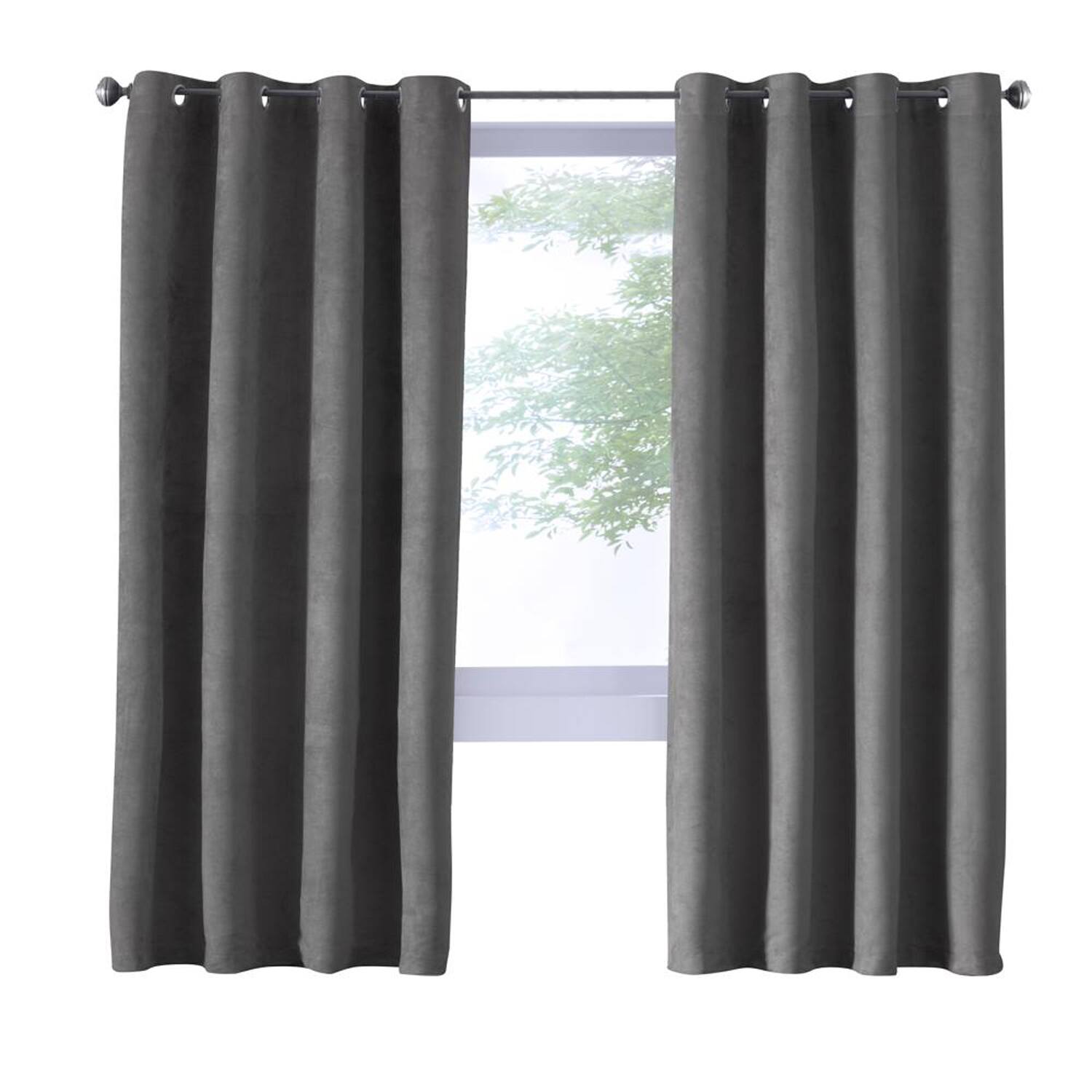 Front. Commonwealth Home Fashions - Thermalogic Navar Blackout Light Super Soft Faux Suede Fexture Grommet Curtain Panel 54" x 95" Dark - Dark grey.