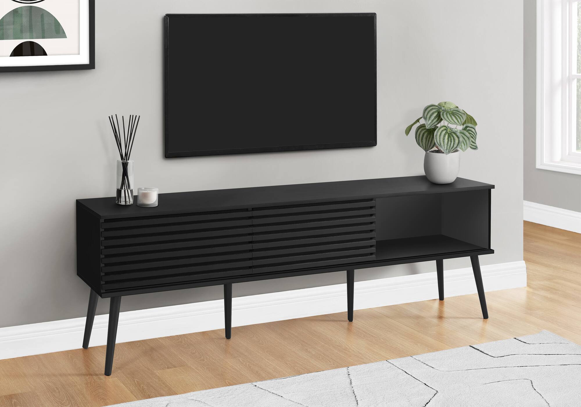 Alt View 4. Spaco - Spaco TV Stand for TVs Up to 80", 72” Entertainment Center Media Console with Laminate, Sliding Doors, Solid Wood Legs - Black.