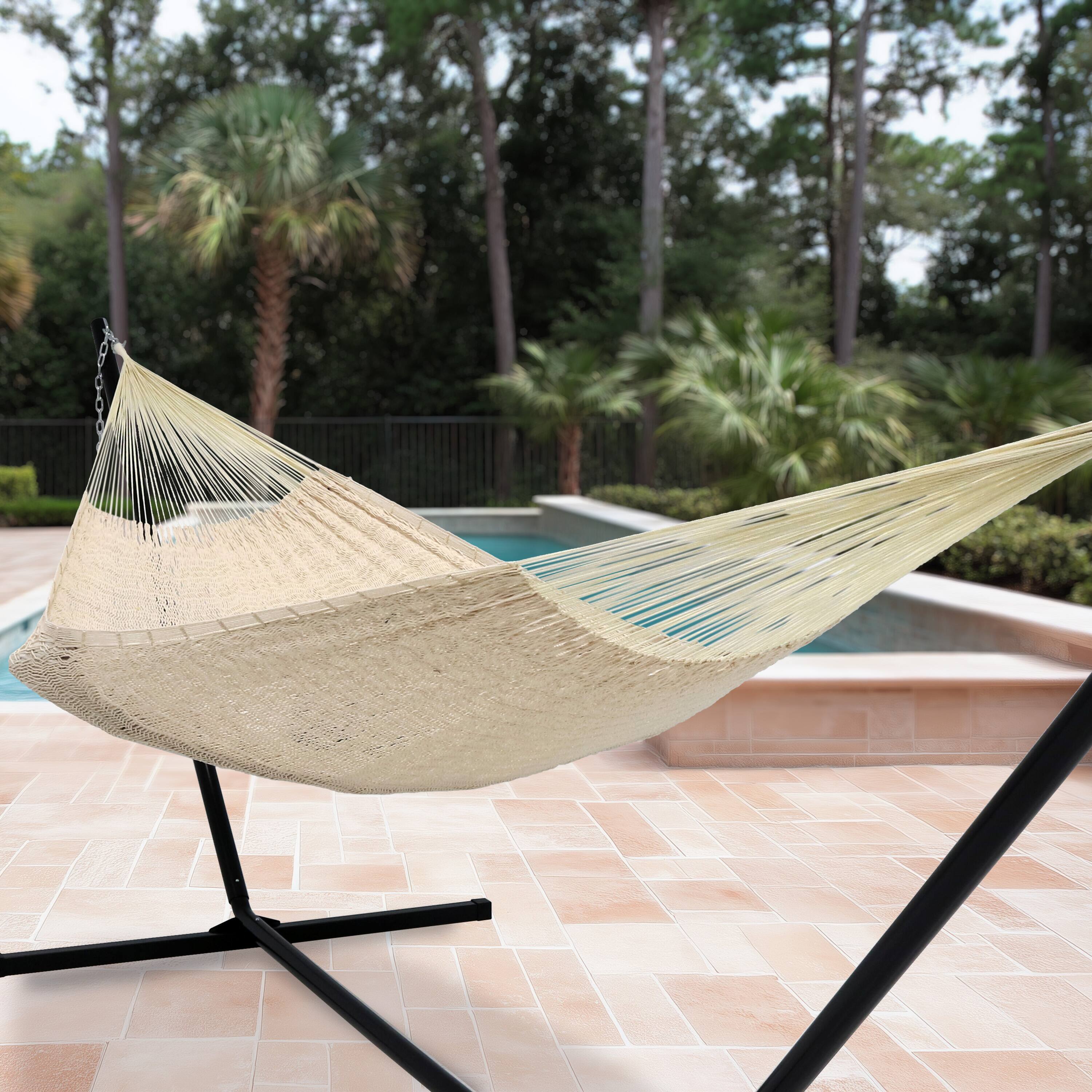Alt View 4. Sunnydaze - 2-Person Cotton and Nylon Woven Fabric Hammock - Natural.