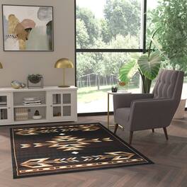Emma + Oliver - Sedona Olefin Accent Rug with Southwestern Geometric Arrow Design and Natural Jute Backing - Brown