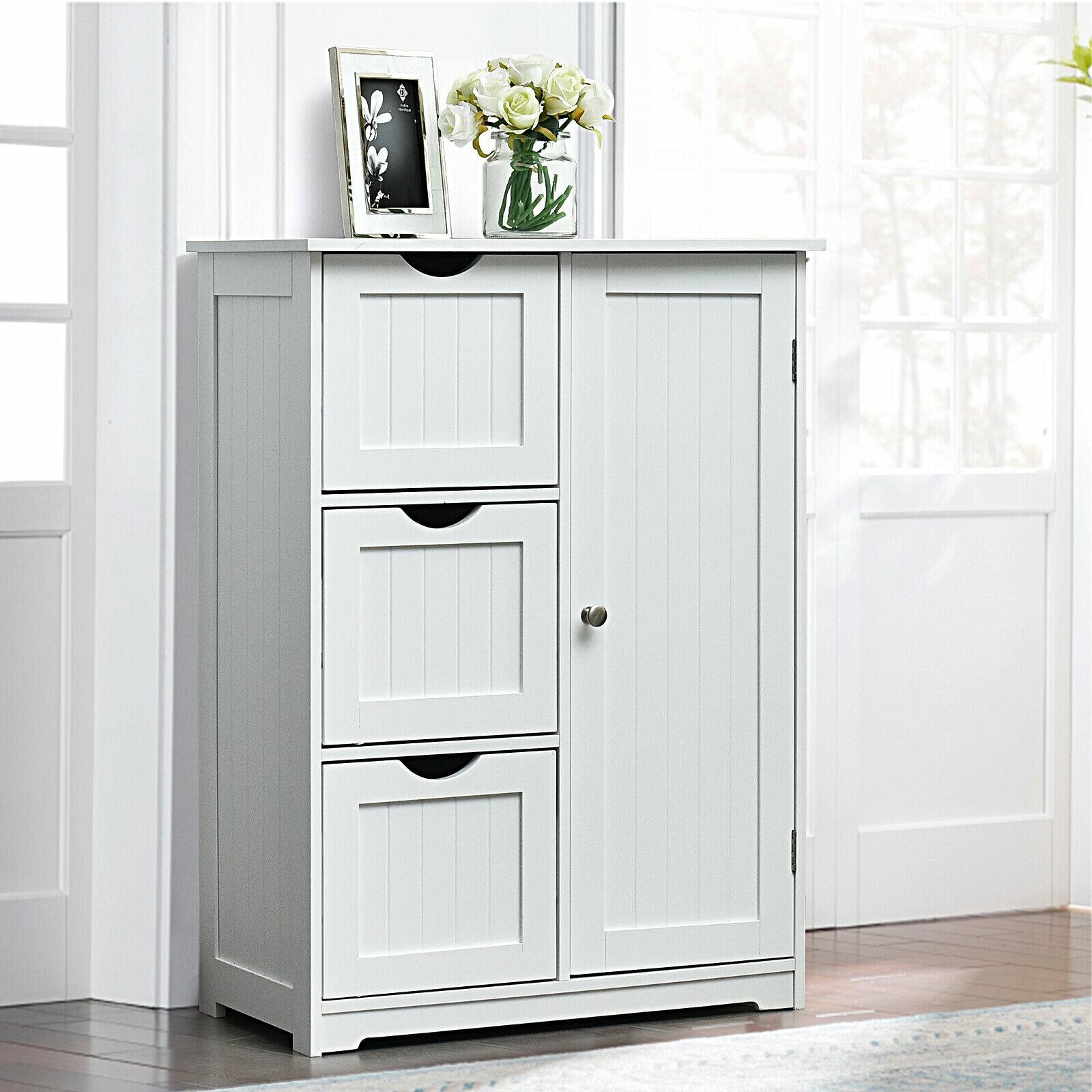 Alt View 1. Ecooso - Freestanding Floor Storage Cabinet with Adjustable Shelves, 4 Drawers, 1 Door - White.