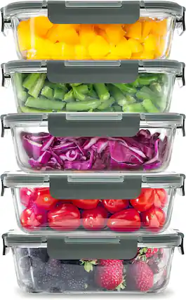 Front. Zulay Kitchen - Zulay Kitchen 5 Pack Airtight Premium Borosilicate Glass Food Storage Containers with Lids - Gray.