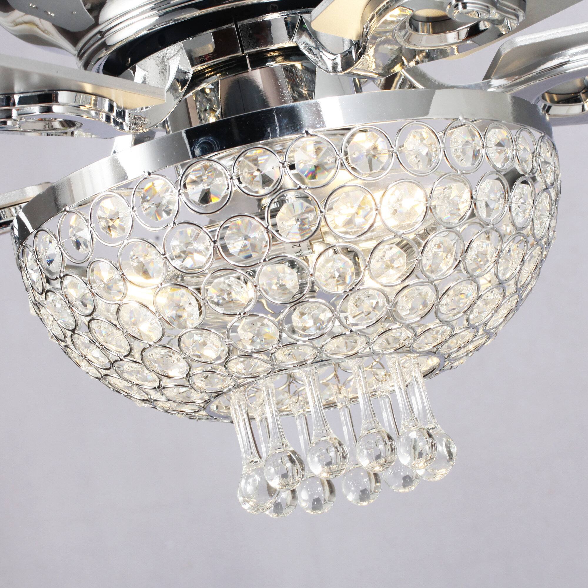 Alt View 6. Parrot Uncle - 52" Modern Chrome Low Profile Crystal Ceiling Fan with Remote and 3-Speed Motor - Chrome.