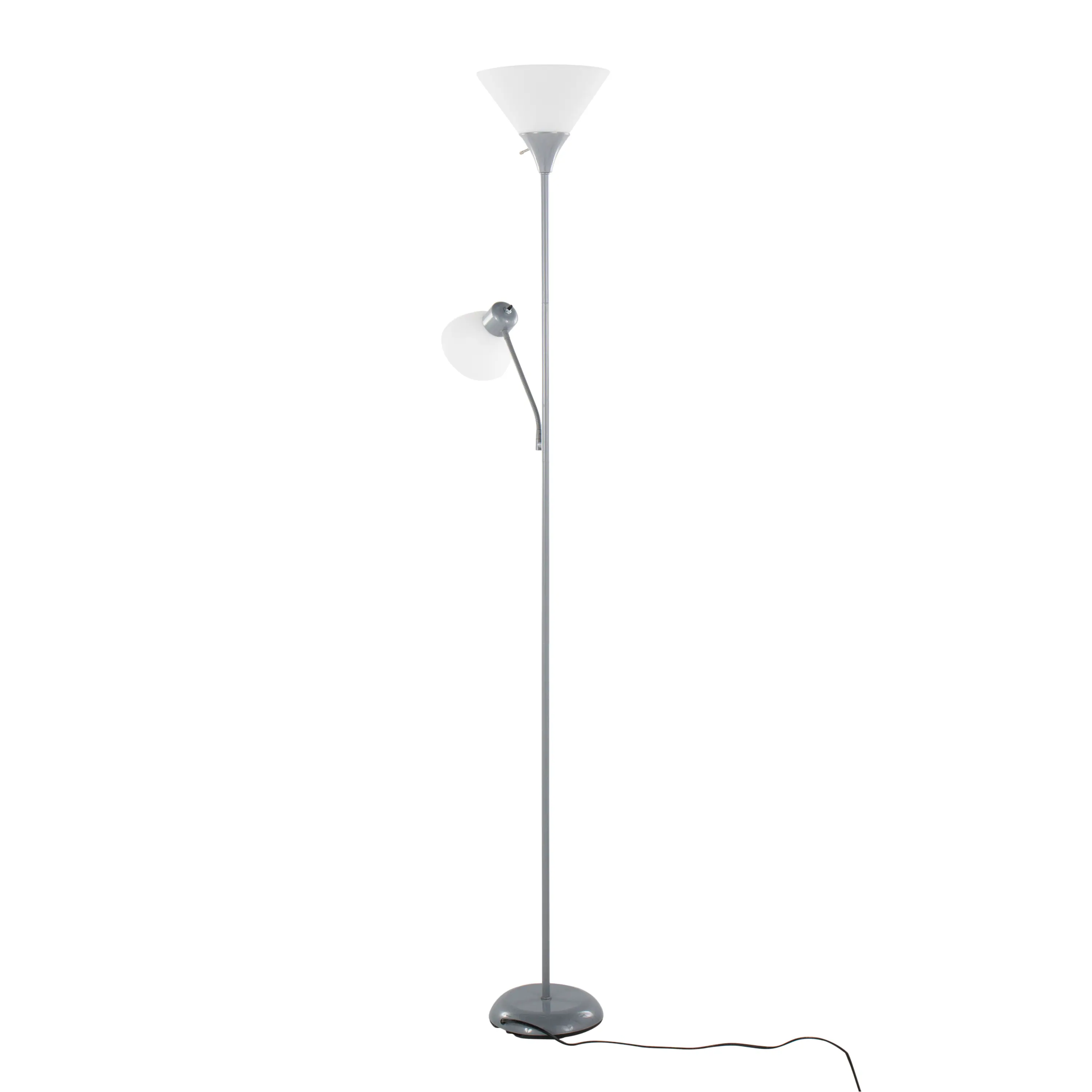 Alt View 2. Loheer - Loheer 72-Inch Tall Silver Metal Standing Lamp with Dual Frosted Shades - White.