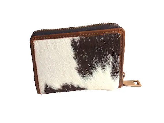 Front. ESS - eSS Handmade Real Cowhide - Zip Around Accordion - Small Wallet for Women - Black/White Combination.