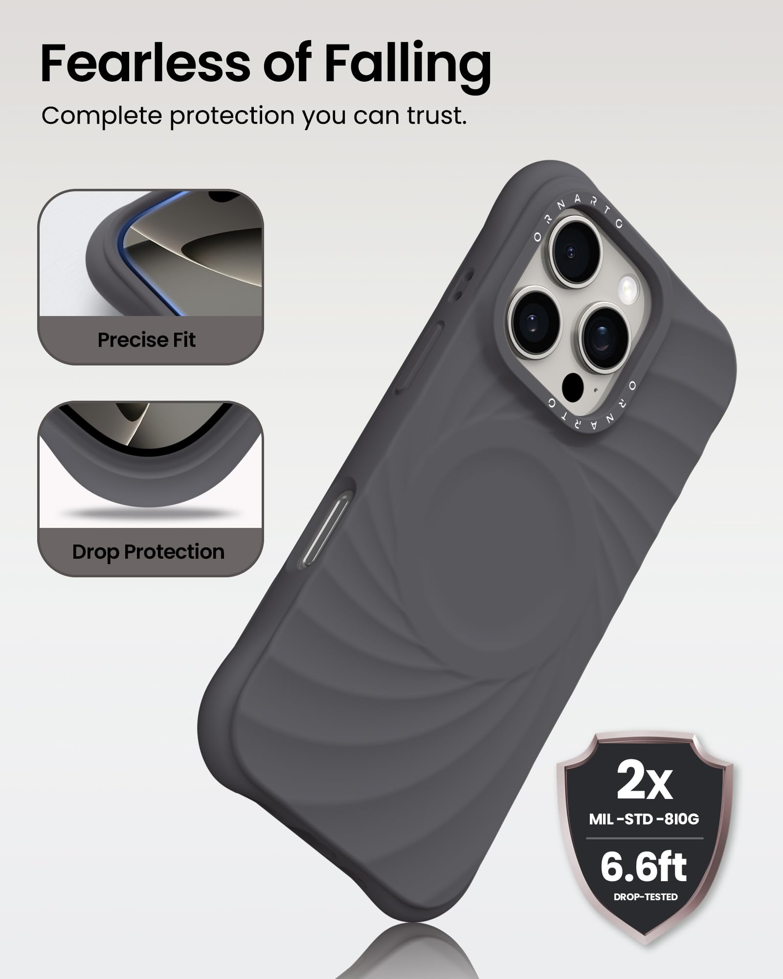 Fearless of Falling Complete protection you can trust.  Precise Fit Drop Protection 2x MIL-STD-810G 6.6ft DROP-TESTED