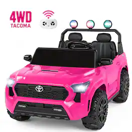 Wisairt - Toyota Tacoma Licensed 24V 4WD Kids Ride On Truck, 2 Seater Electric Vehicle w/ Remote, LED Lights - Pink