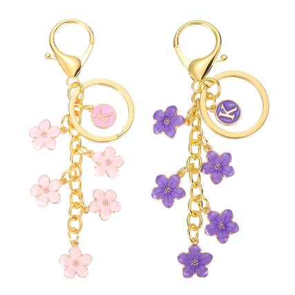 Front. Unique Bargains - Elegant 2pcs Alphabet K Initial Flower Letter Keychain Charm for Women Purse Handbag Backpack Bags Accessories - Pink.
