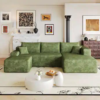 Meqiodas - Modular Sectional Sofa, L Shaped Could Couch with Ottoman, Wide Deep Seat Comfy Couch for Living Room, Bedroom