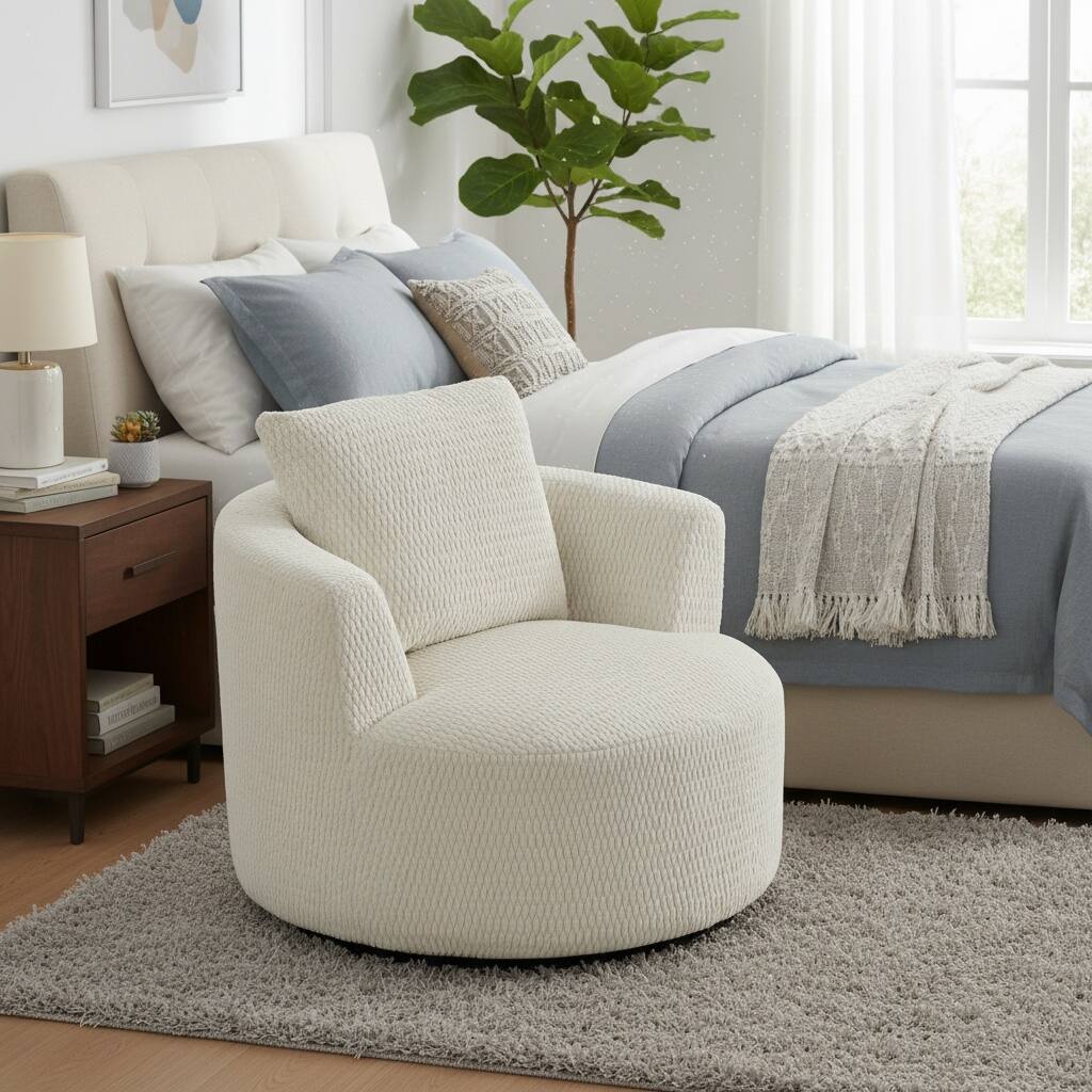 Left. Forest'nSky - Compressible 360° Swivel Accent Chair, Modern Linen Barrel Chair for Living Room, Home Office & Apartment,Cream - Cream.