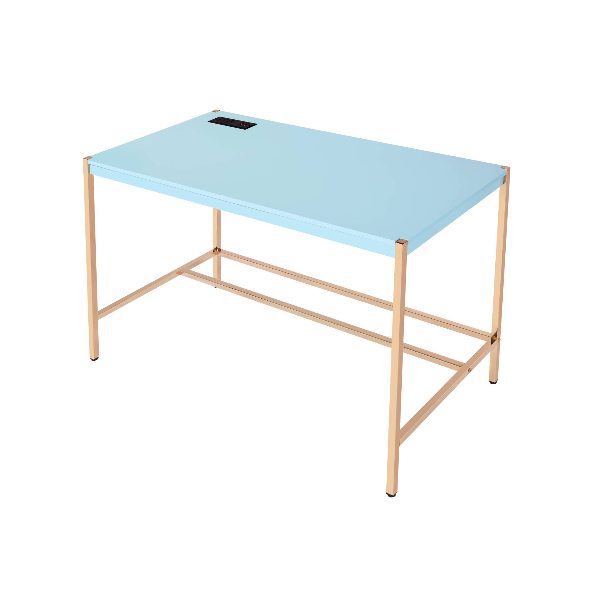 Alt View 1. GOODSILO - Modern Writing Desk with USB Charging Port for Contemporary Home Office Workspace - Gold+Light Blue.