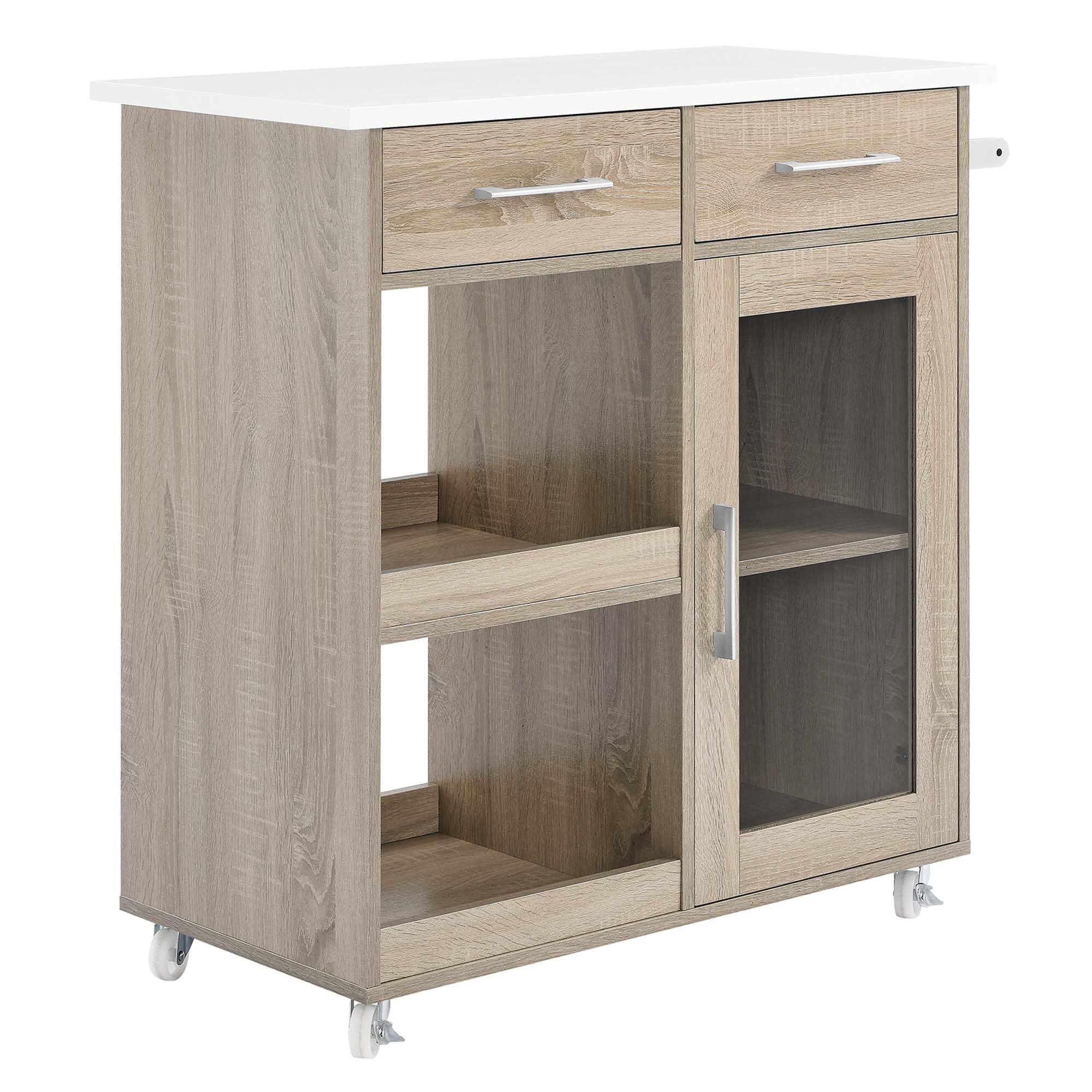 Angle. Modway - Culinary Kitchen Cart With Towel Bar by Modway - Oak White.
