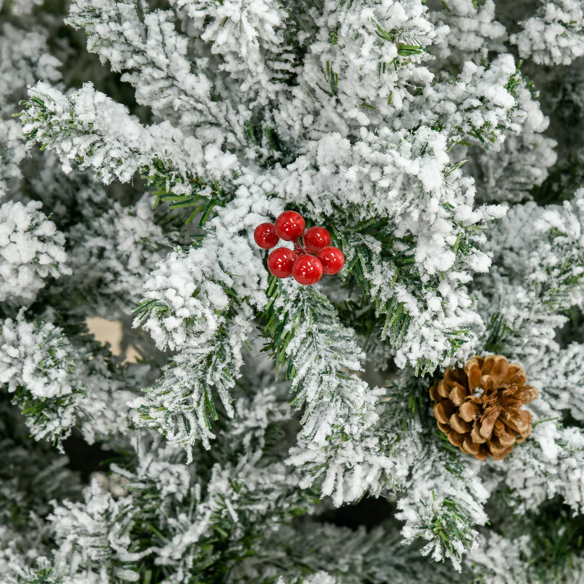 Alt View 8. Homcom - Pencil Snow Flocked Artificial Christmas Tree, Pine Cones Berries Auto Open - Green.