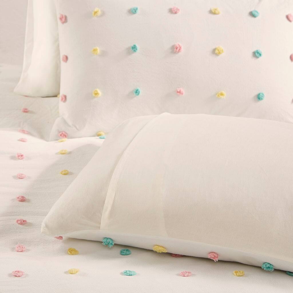 Alt View 3. Gracie Mills - Gracie Mills Caius Playful Elegance Cotton Jacquard Pom Pom Comforter Collection - White/Yellow.