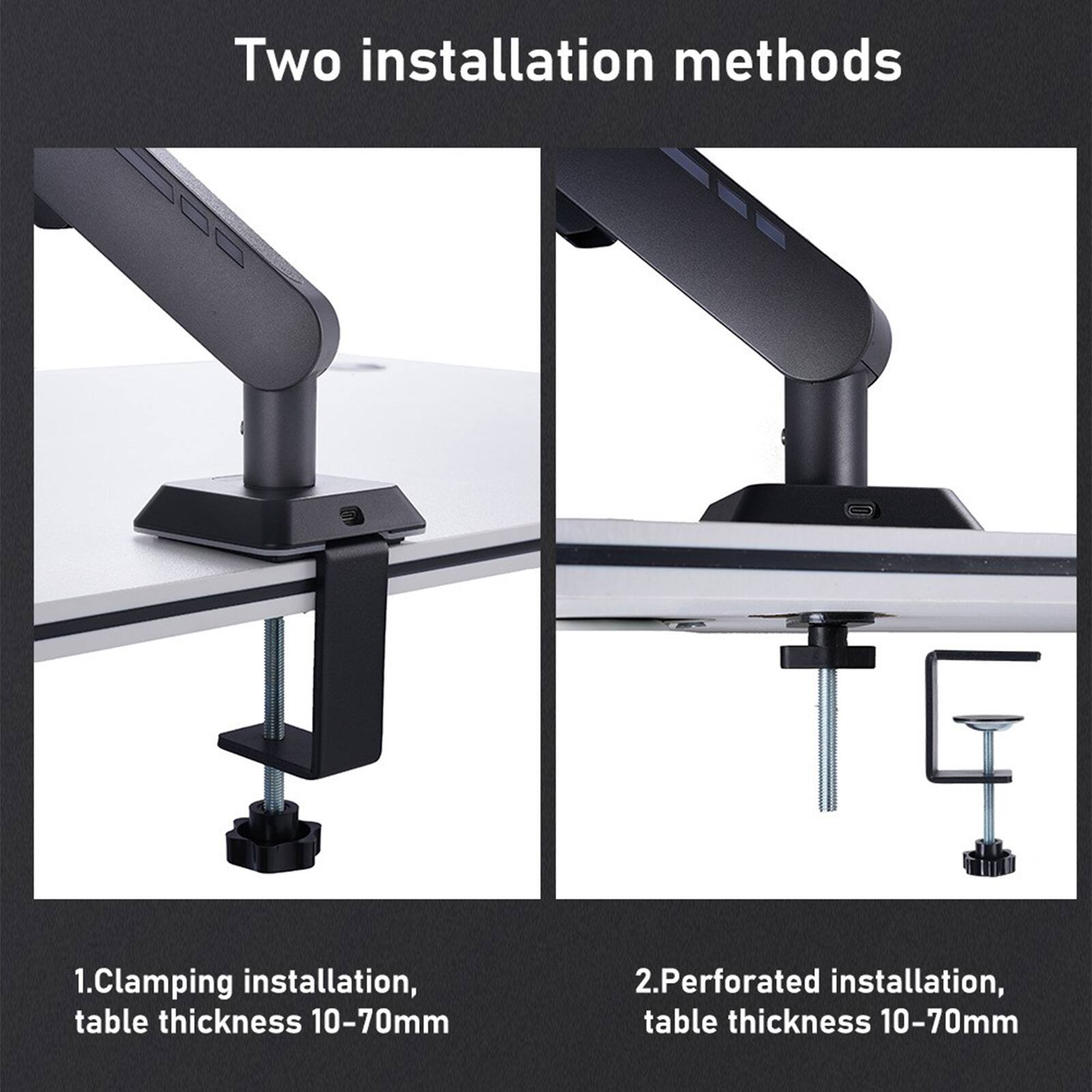 Two installation methods

1. Clamping installation, table thickness 10-70mm
2. Perforated installation, table thickness 10-70mm