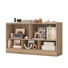 SlickBlue - Wooden Kids Bookcase with 2 Shelves and 5-Cube Toy Organizer - Natural