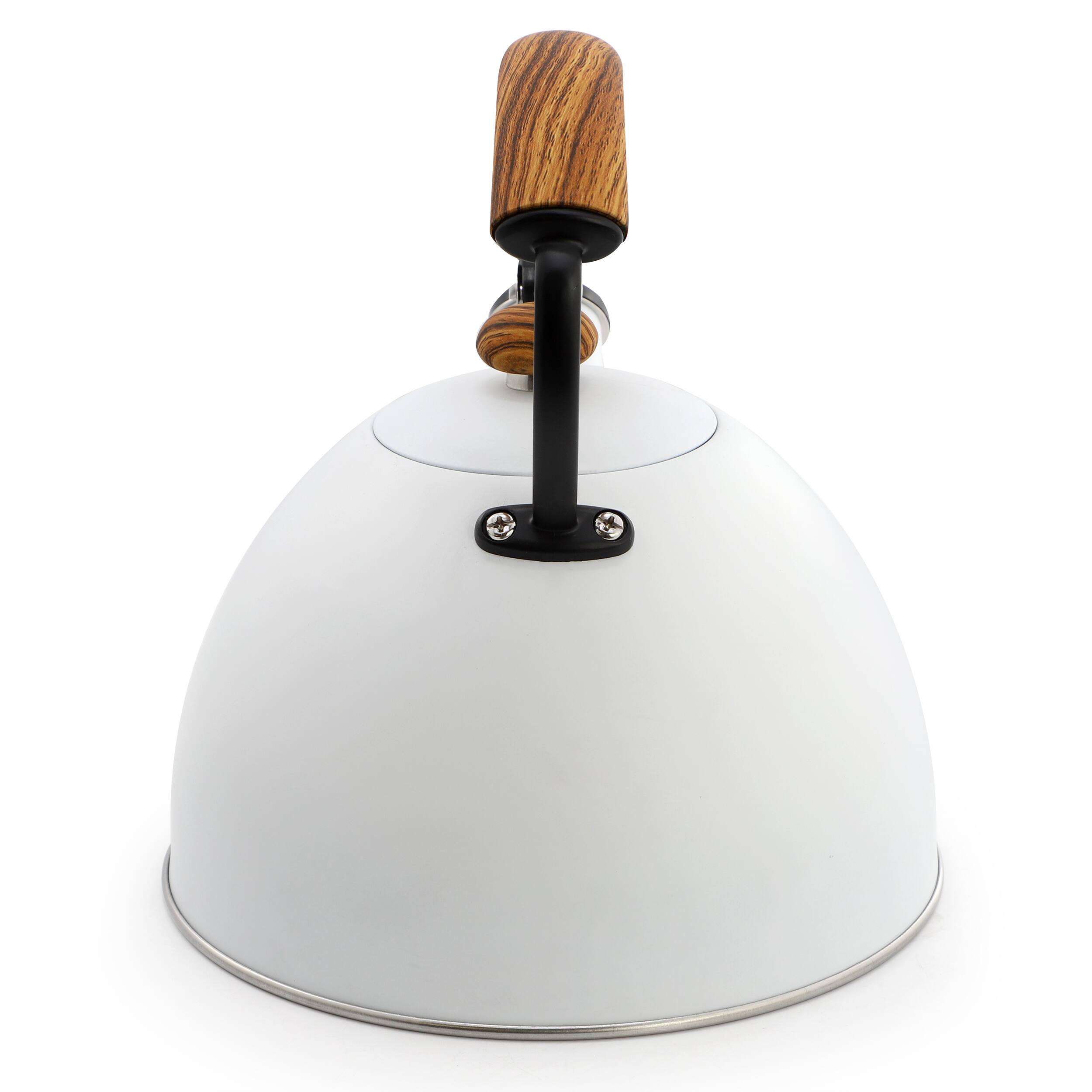 Back. MegaChef - MegaChef 3.2 Quart Whistling Tea Kettle with Wood Grain Nylon Cool Touch Handle, Matte White - White.