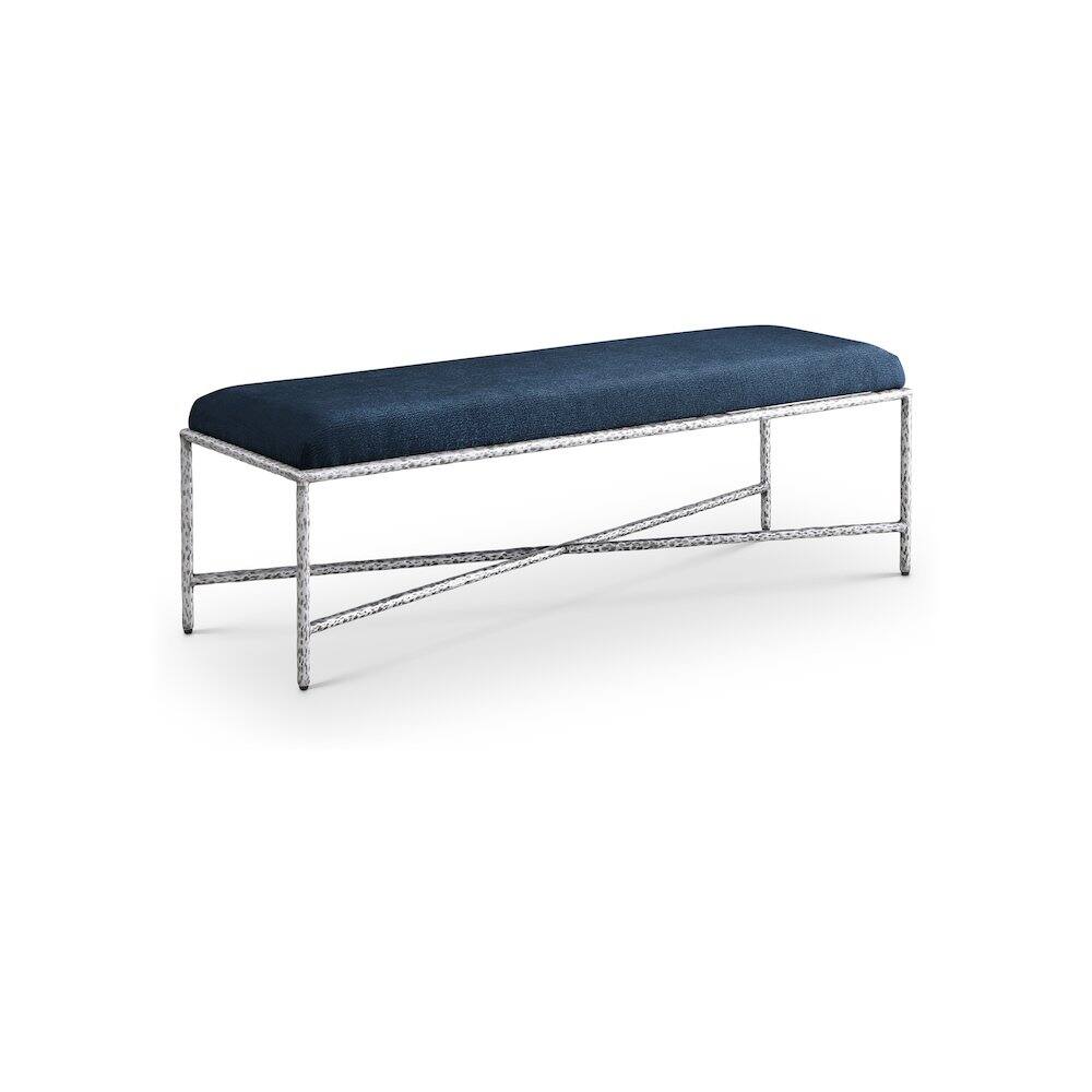 Front. Meridian Furniture - Valley Navy Chenille Fabric Bench - Blue.