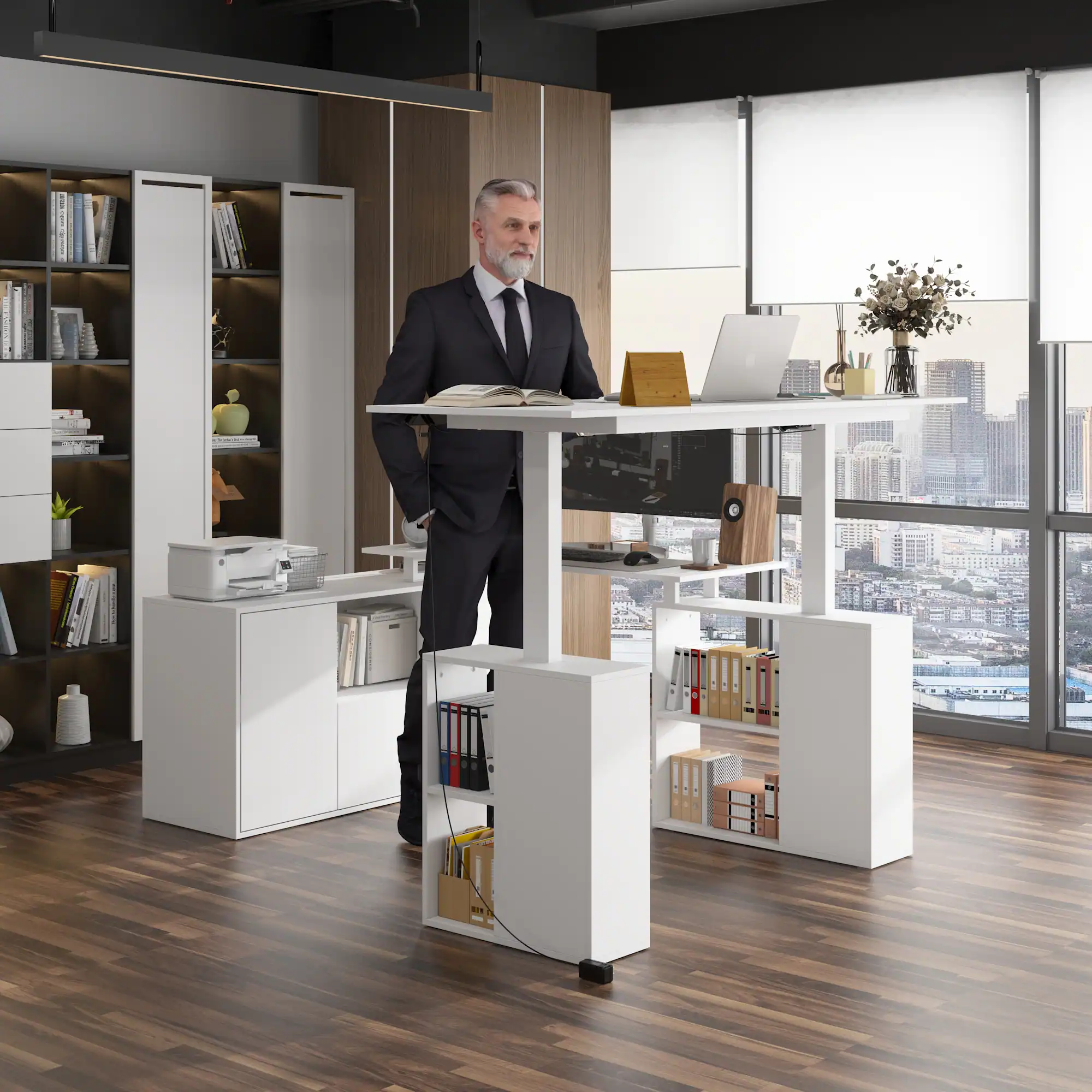 Alt View 2. Famapy - Famapy L - Shaped Electric Standing Desk: Adjustable, Modular & Organized Home Office Desk - White.