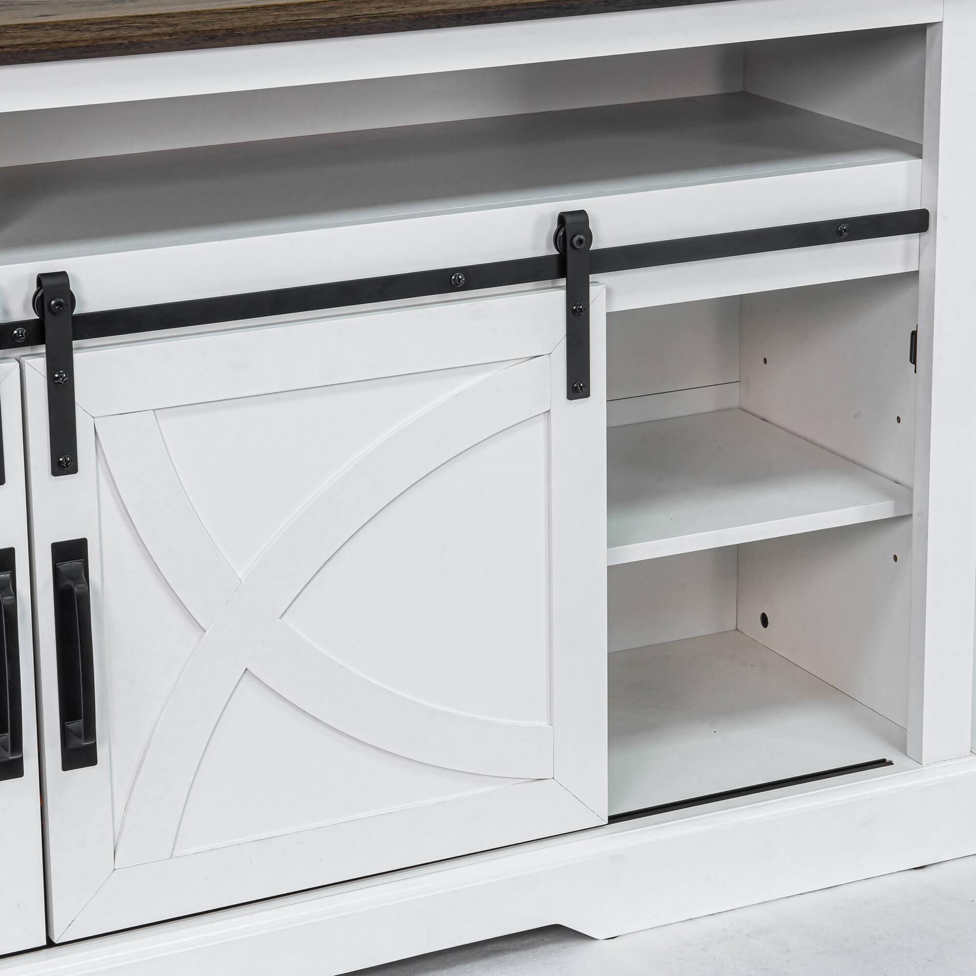 Alt View 9. Ihomeadore - 68" TV Stand with Open Storage Shelves and Cabinets Media Console for TVs up to 78" - White.