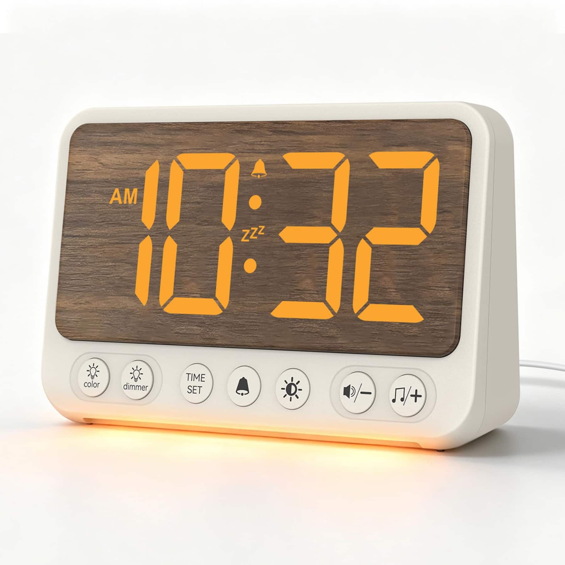 Dazzed Corner - Digital Alarm Clock with Night Light, 10 Ringtones & USB Charger - Brown