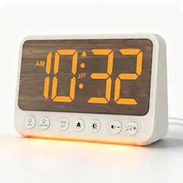 Dazzed Corner - Digital Alarm Clock with Night Light, 10 Ringtones & USB Charger - Brown