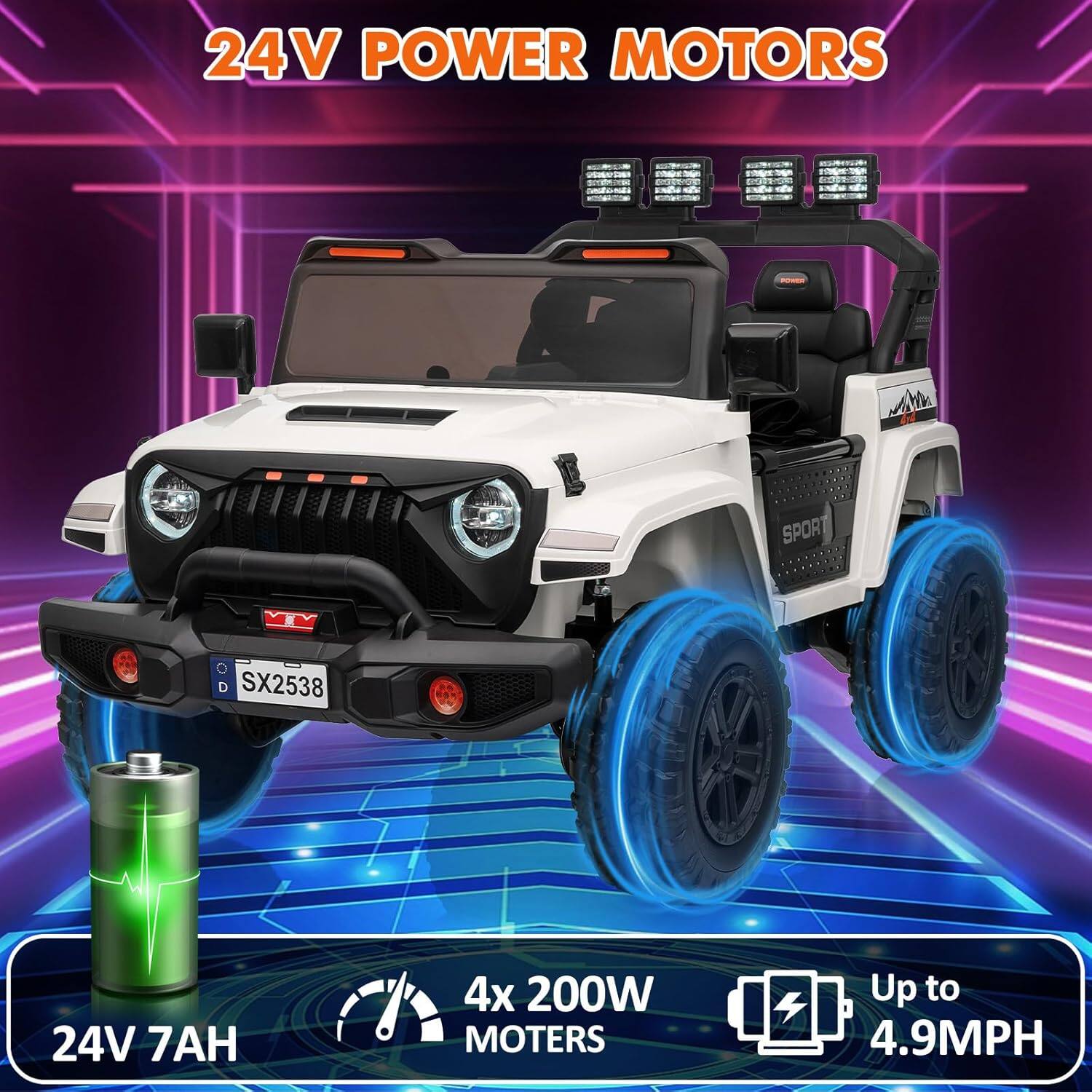 24V POWER MOTORS

4x 200W MOTORS

24V 7AH

Up to 4.9MPH