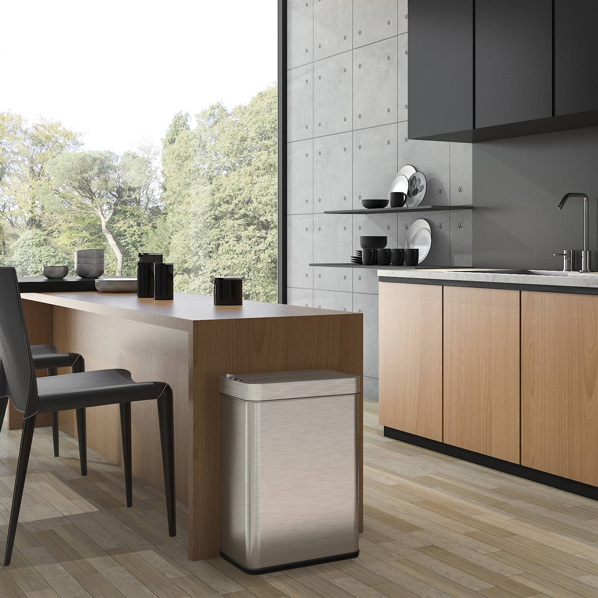 Alt View 11. iTouchless - 13 Gallon Touchless Sensor Wings Lid Trash Can with Pet-Proof Lid and AbsorbX Odor Control, Stainless Steel Kitchen Bin - Silver.