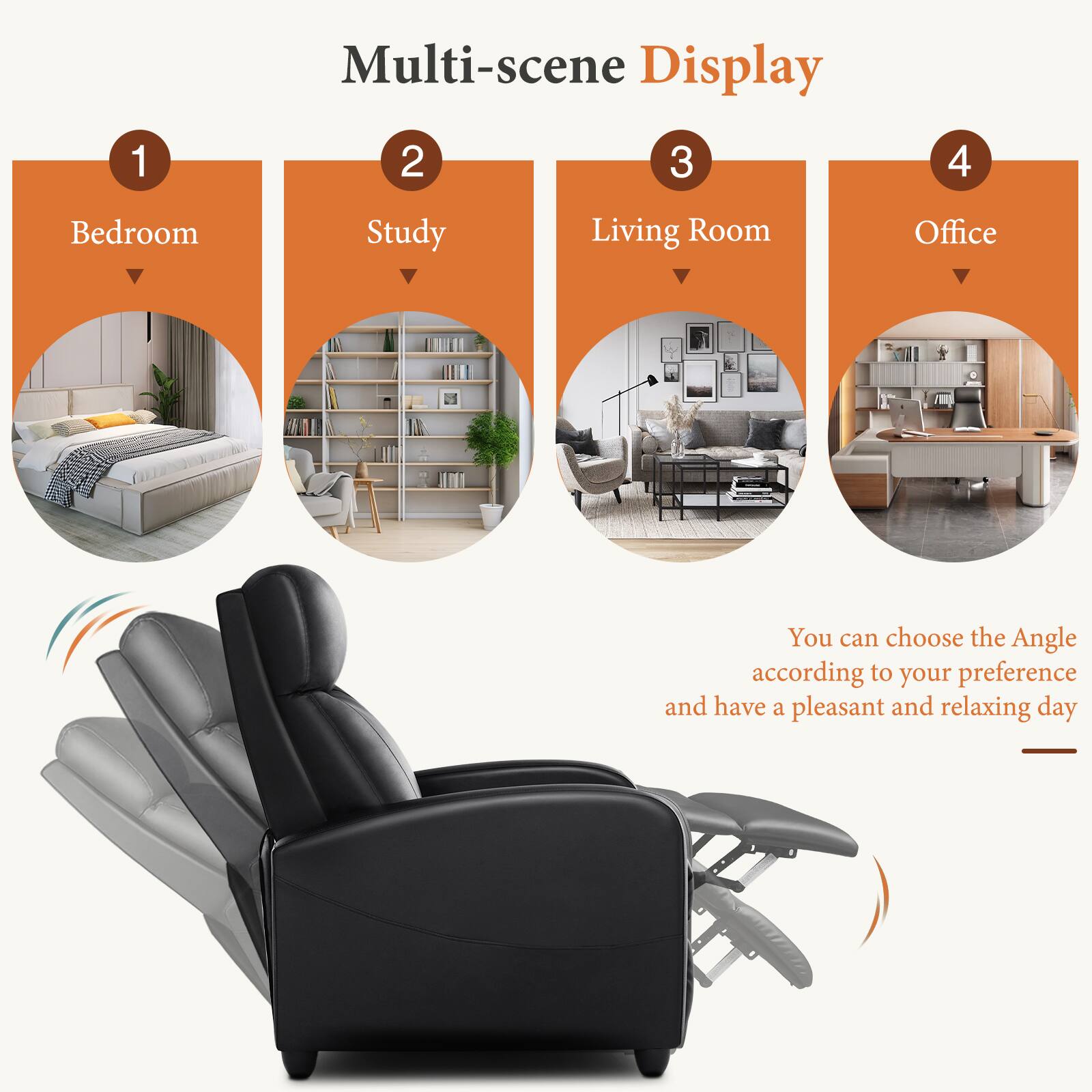 Multi-scene Display

1. Bedroom
2. Study
3. Living Room
4. Office

You can choose the Angle according to your preference and have a pleasant and relaxing day