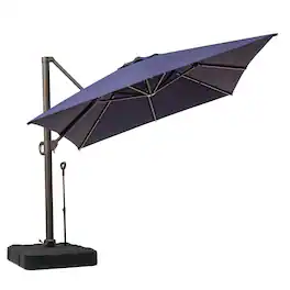 Crestlive Products - 10x13ft Aluminum Crank Cantilever Patio Umbrella with Base - Navy blue