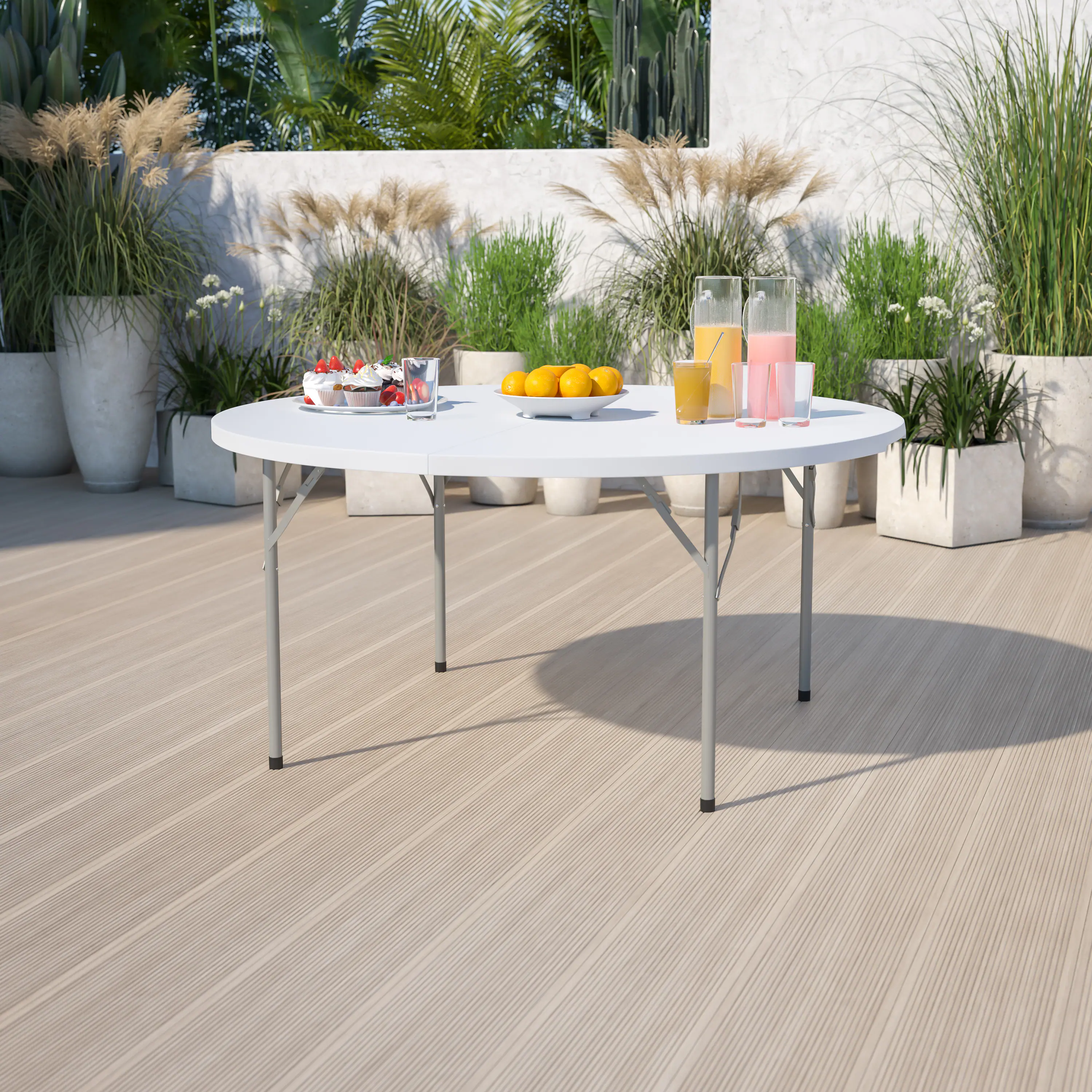 Angle. Flash Furniture - Elon 5-Foot Round Granite White Plastic Folding Table - White.