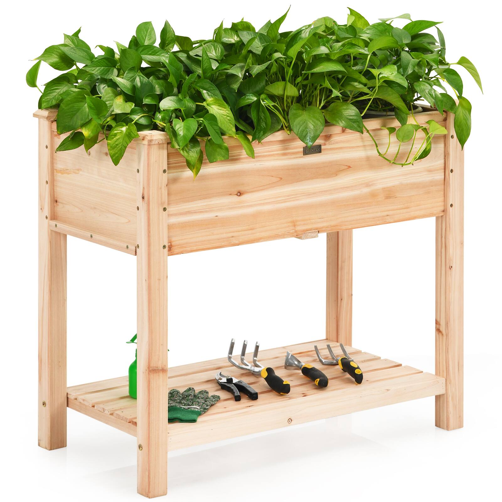Front. Costway - Costway Raised Garden Bed Elevated Wood Planter Box Stand for Vegetable Flower - Natural.